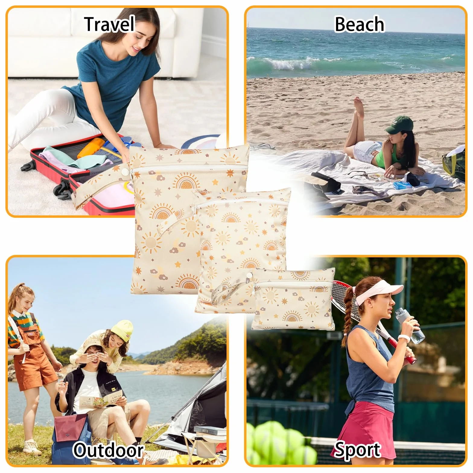 3 szt. Torba mokra, wodoodporne torby na pieluchy, wielokrotnego użytku torba mokra-sucha, materiałowe torby na pieluchy dla niemowląt do podróży na plażę kemping siłownię pływanie
