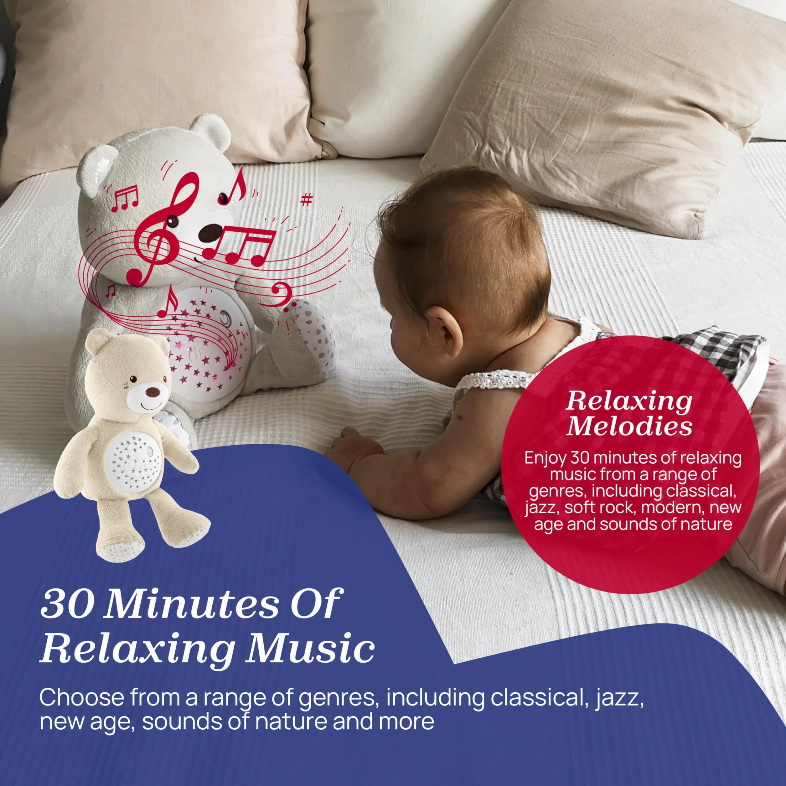 Chicco First Dreams Miś z Projektorem, Miękki Pluszowy Miś Wyświetlający Kolorowe Gwiazdki, Lampka Nocna dla Dzieci, Efekty Świetlne i Relaksujące Melodie, Zabawki dla Niemowląt 0 m +, Beżowy