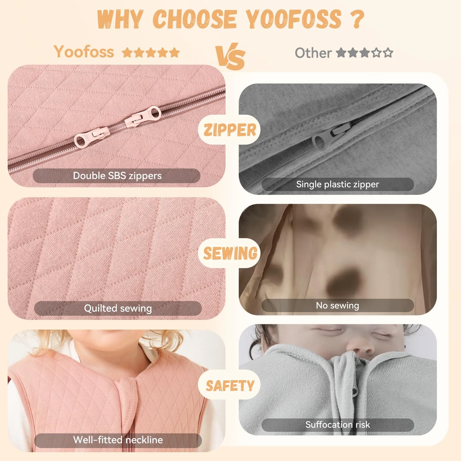 Yoofoss Śpiwór dziecięcy 2,5 Tog, 12-18 miesięcy, zimowy śpiwór, 100% bawełna organiczna, śpiwór dla noworodka, malucha, pikowany, ciepły, miękki
