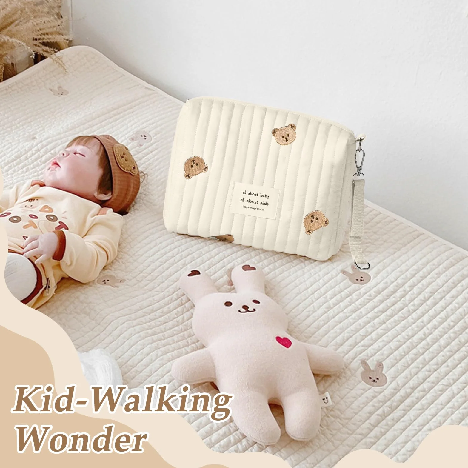 Torba do przewijania dla niemowląt z haftowanym wzorem niedźwiedzia, podróżna