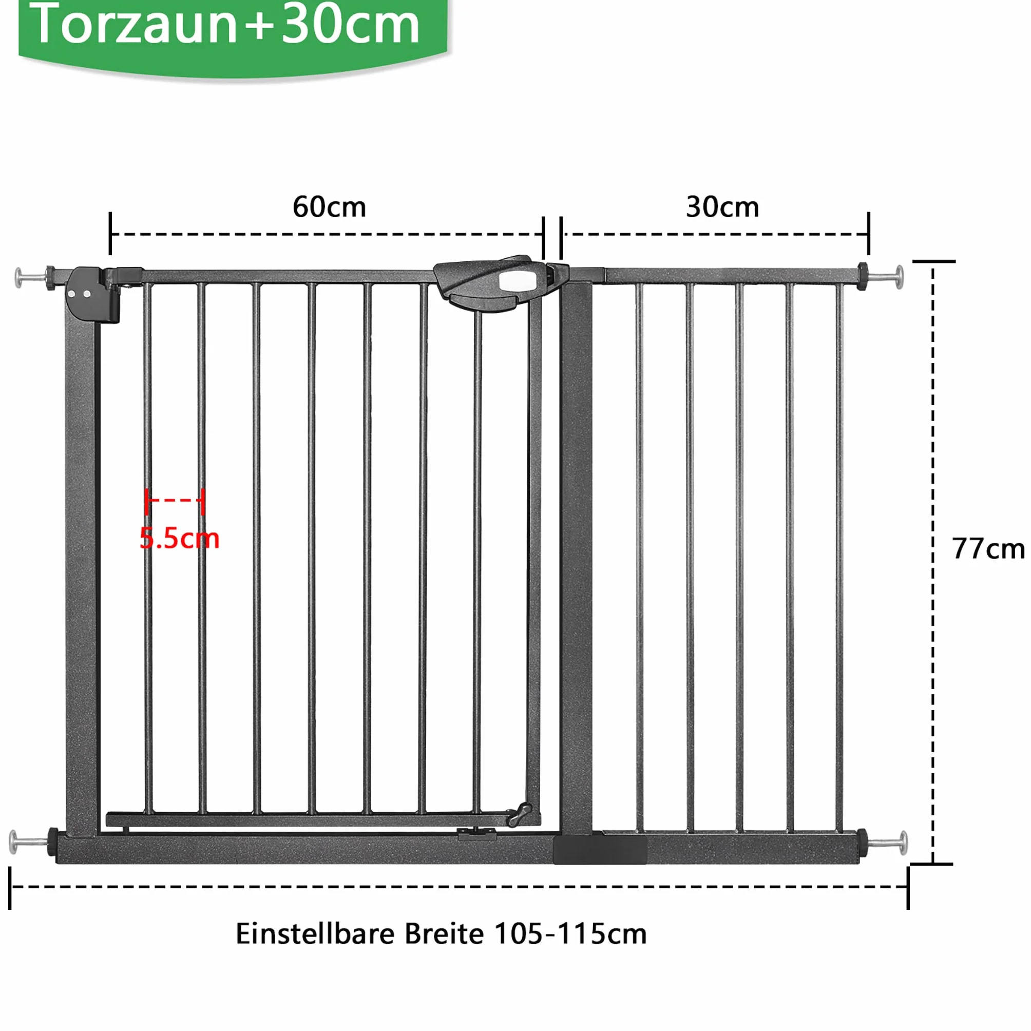 UISEBRT Kratka ochronna na schody, bez wiercenia, kratka ochronna na drzwi dla dzieci, 105-115 cm szerokości, samozamykająca, metalowa kratka otwierana jedną ręką, czarna