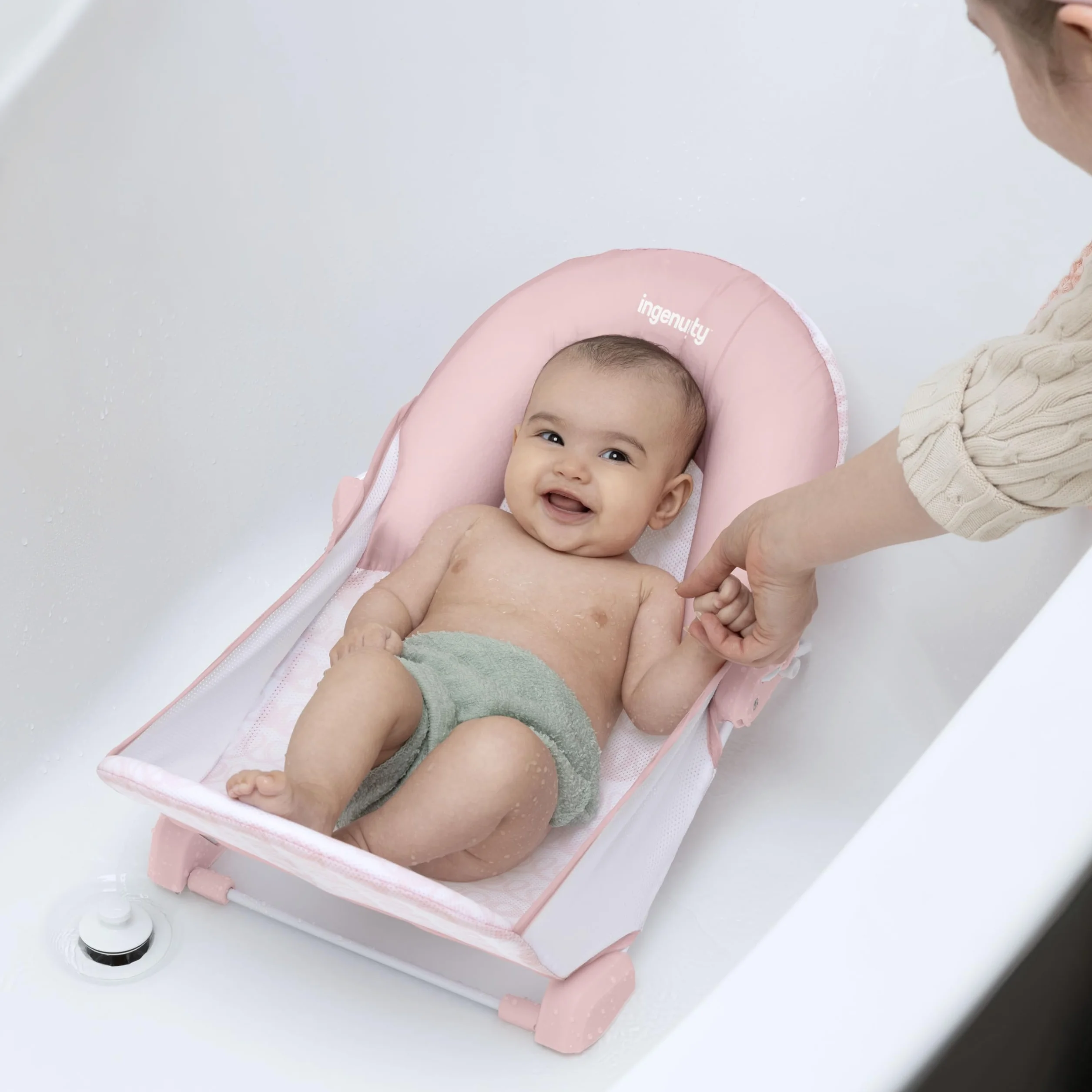Ingenuity Składana wanna z 2 pozycjami, 2-pozycyjna, regulowane podparcie, siedzisko do wanny lub umywalki, wiek 0-6 miesięcy, do 9 kg, różowy
