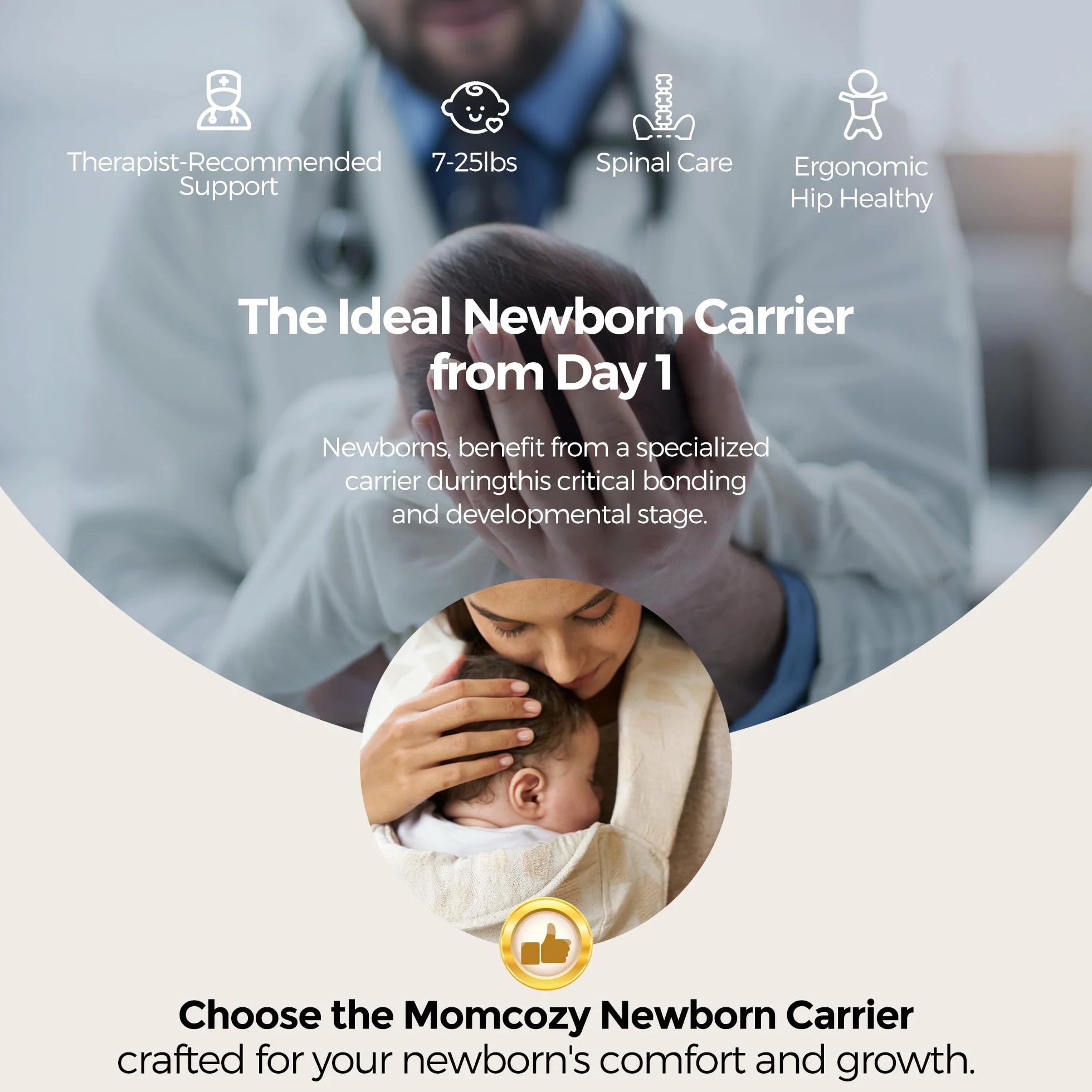 Momcozy Nosidełko dla noworodka od urodzenia | Ergonomiczna pomoc do noszenia z podparciem karku, lekkie i bezpieczne (3-11 kg), geometryczny wzór