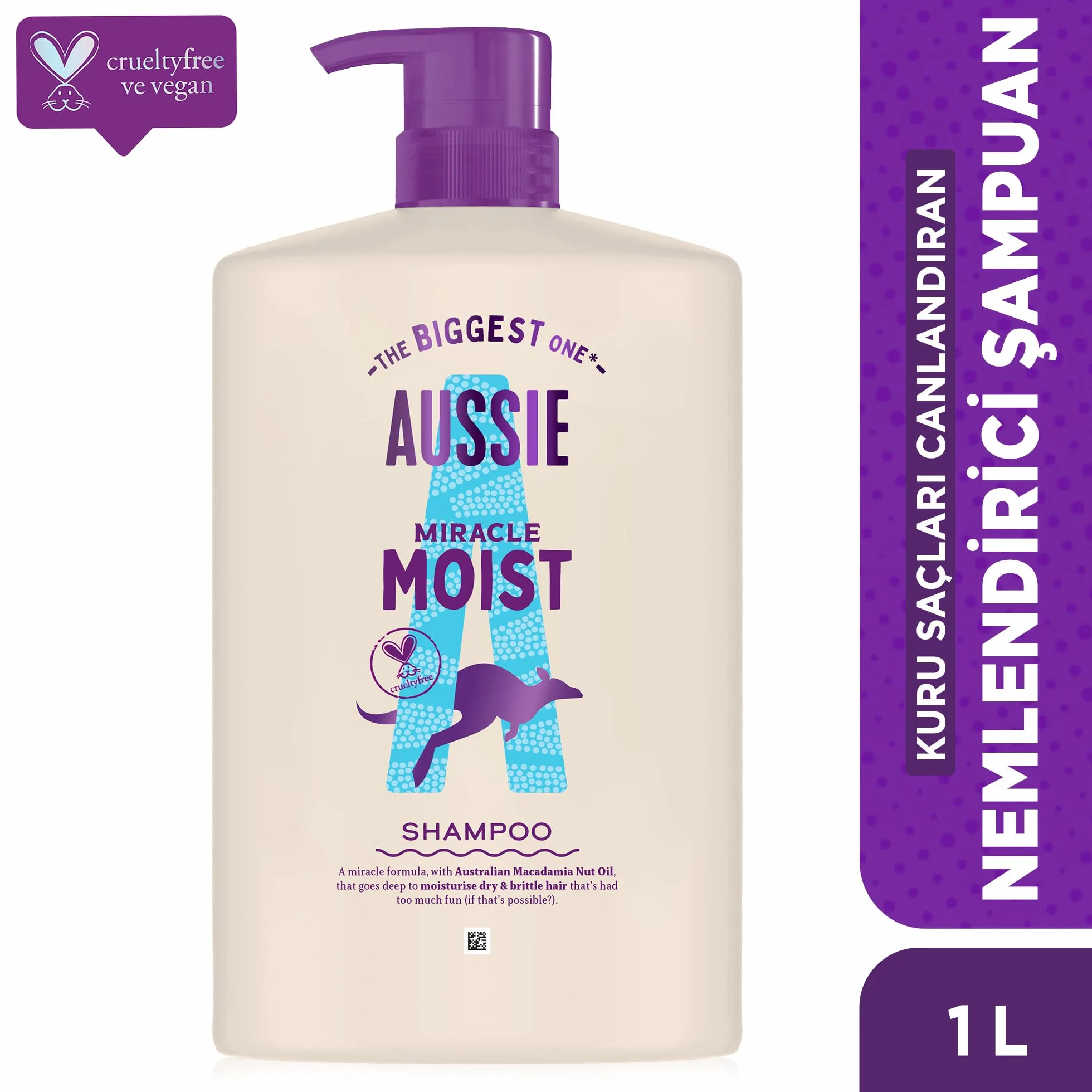 Aussie Szampon nawilżający Miracle Moist 1000 ml, formuła nawilżająca do rewitalizacji i naprawy suchych i delikatnych włosów, z olejkiem z australijskich orzechów makadamia