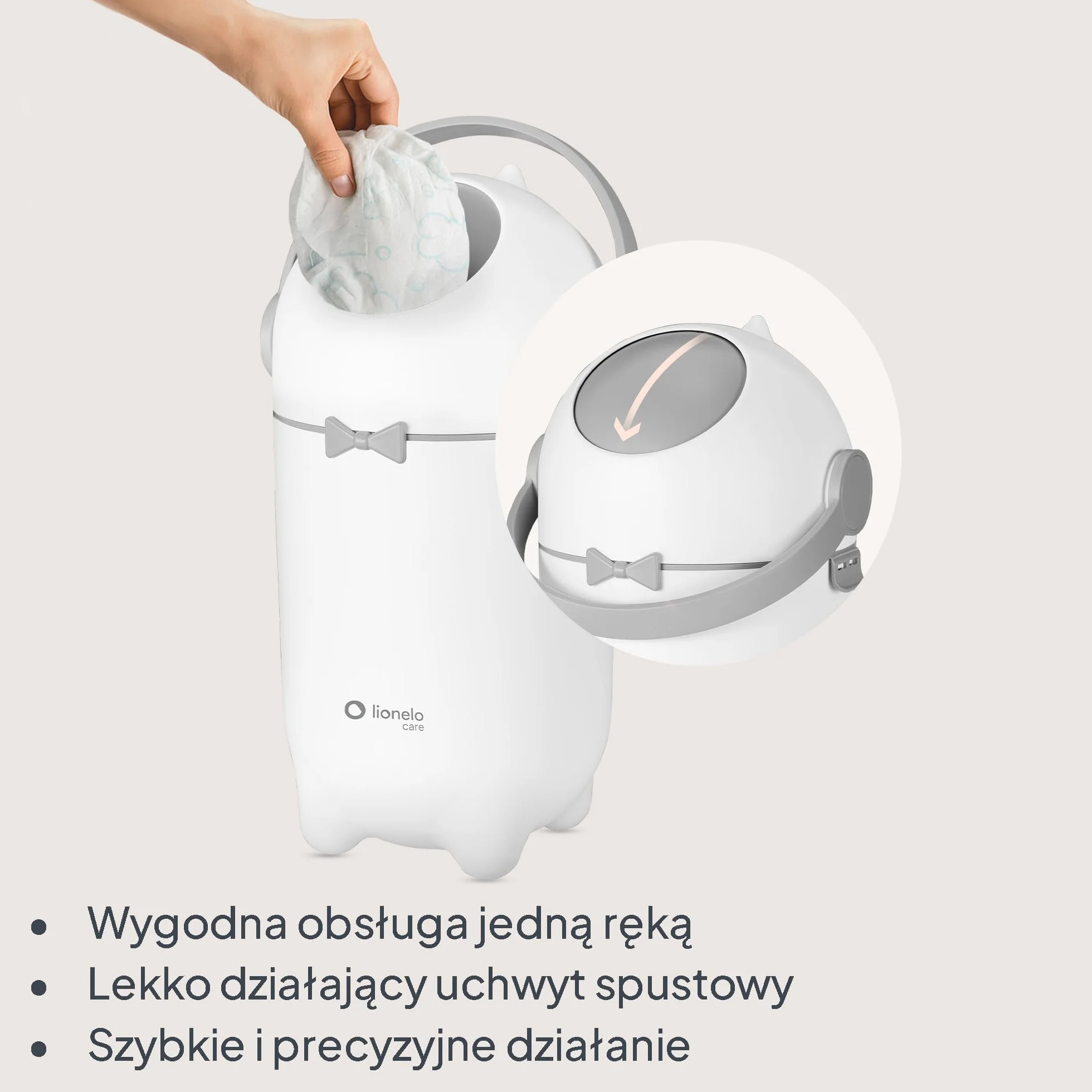 Lionelo Purebin – kosz na pieluchy bezzapachowy, do uniwersalnych worków (bez kasety), obsługa jedną ręką, 10 l – higieniczny pojemnik na pieluchy do pokoju dziecięcego