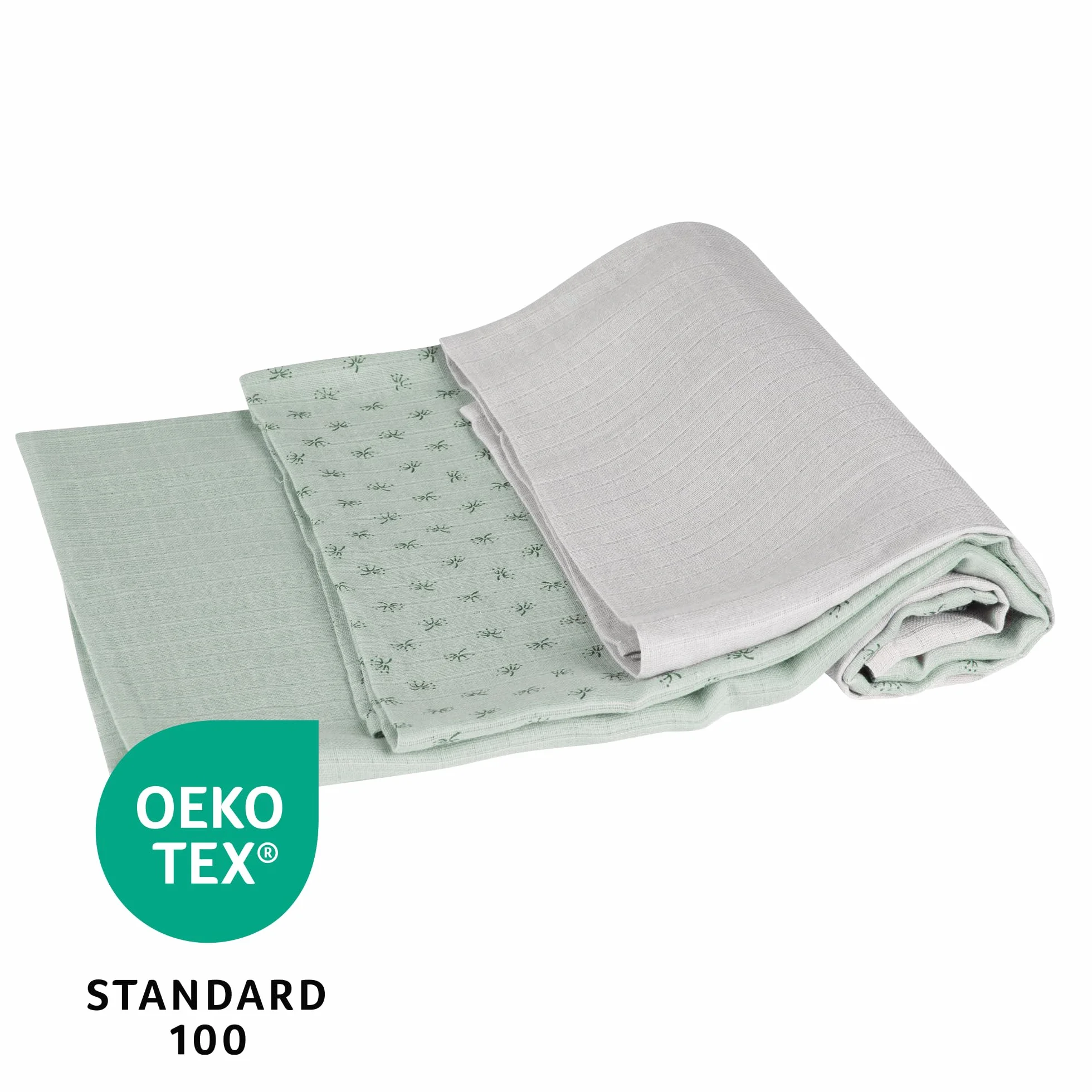 roba organic Zestaw 3 pieluch Lil Planet - 80 x 80 cm - Musselin - Pieluchy tekstylne z bawełny organicznej - certyfikaty GOTS i Oeko-Tex 100 - Frosty Green