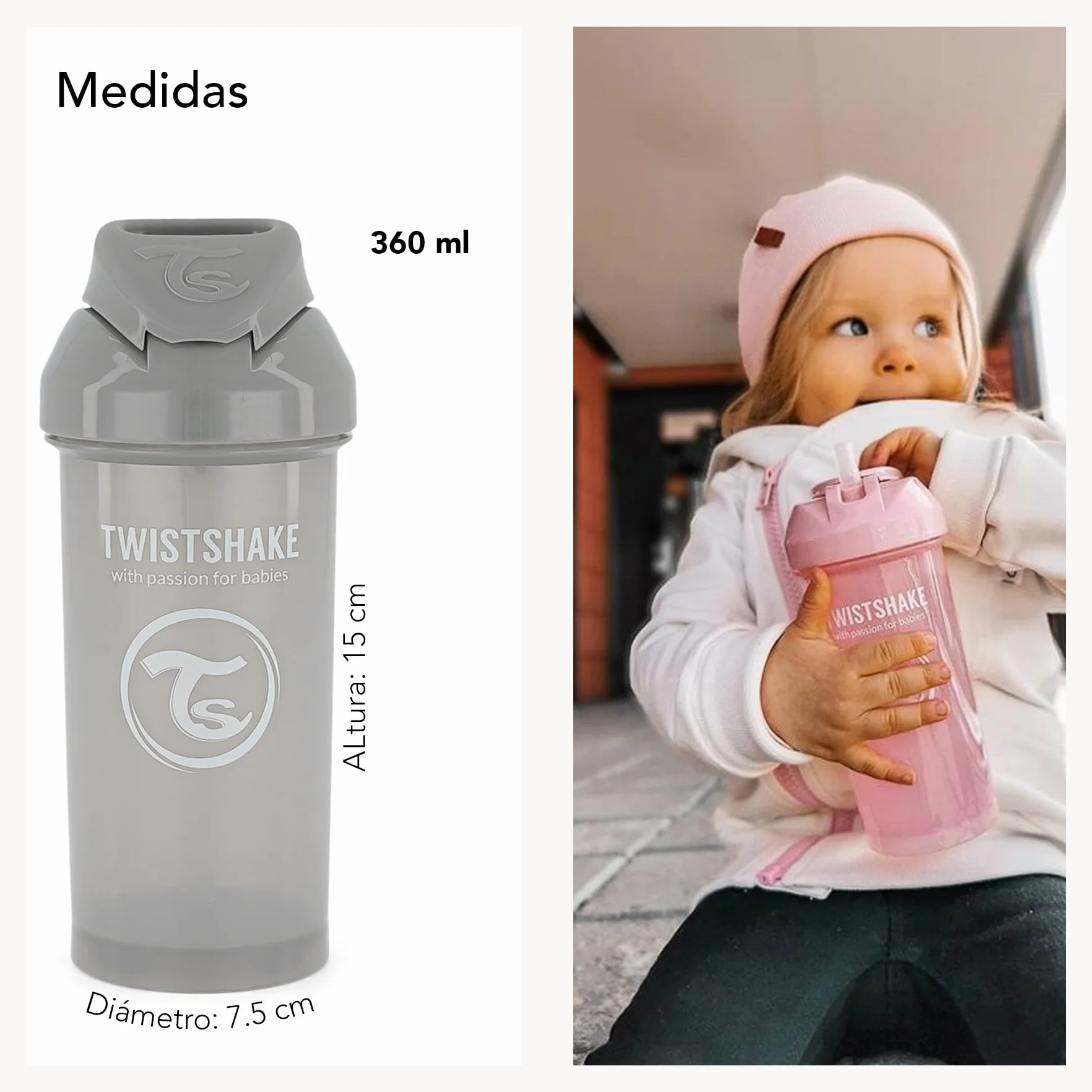 Twistshake Straw Cup Butelka do Nauki Picia 360 ml, Kubek z Giętką Słomką, Zabezpieczona Przed Wyciekiem, Nie Zawiera BPA, 12+ Miesięcy, Pastelowy Różowy