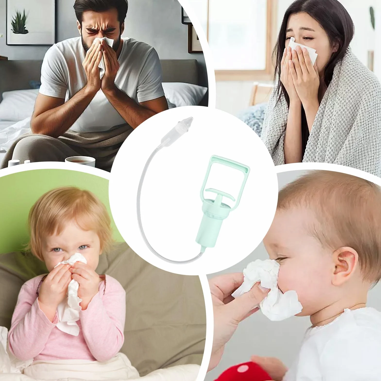 Portable Baby Nasal Aspirator, Hand Powered Nose Sucker, Strong Suction Pump for Congestion Relief, Comfortable Mucus Remover for Babies, Kids, and Adults