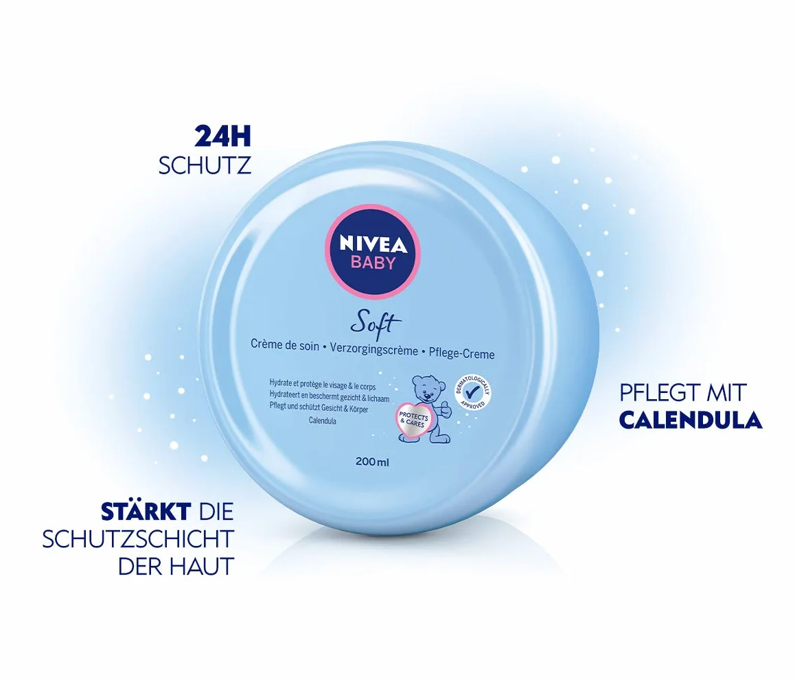 NIVEA BABY Soft Care krem nawilżający Para Bebés z caléndula que nutre y protege podczas 24 godzin, 200 ml