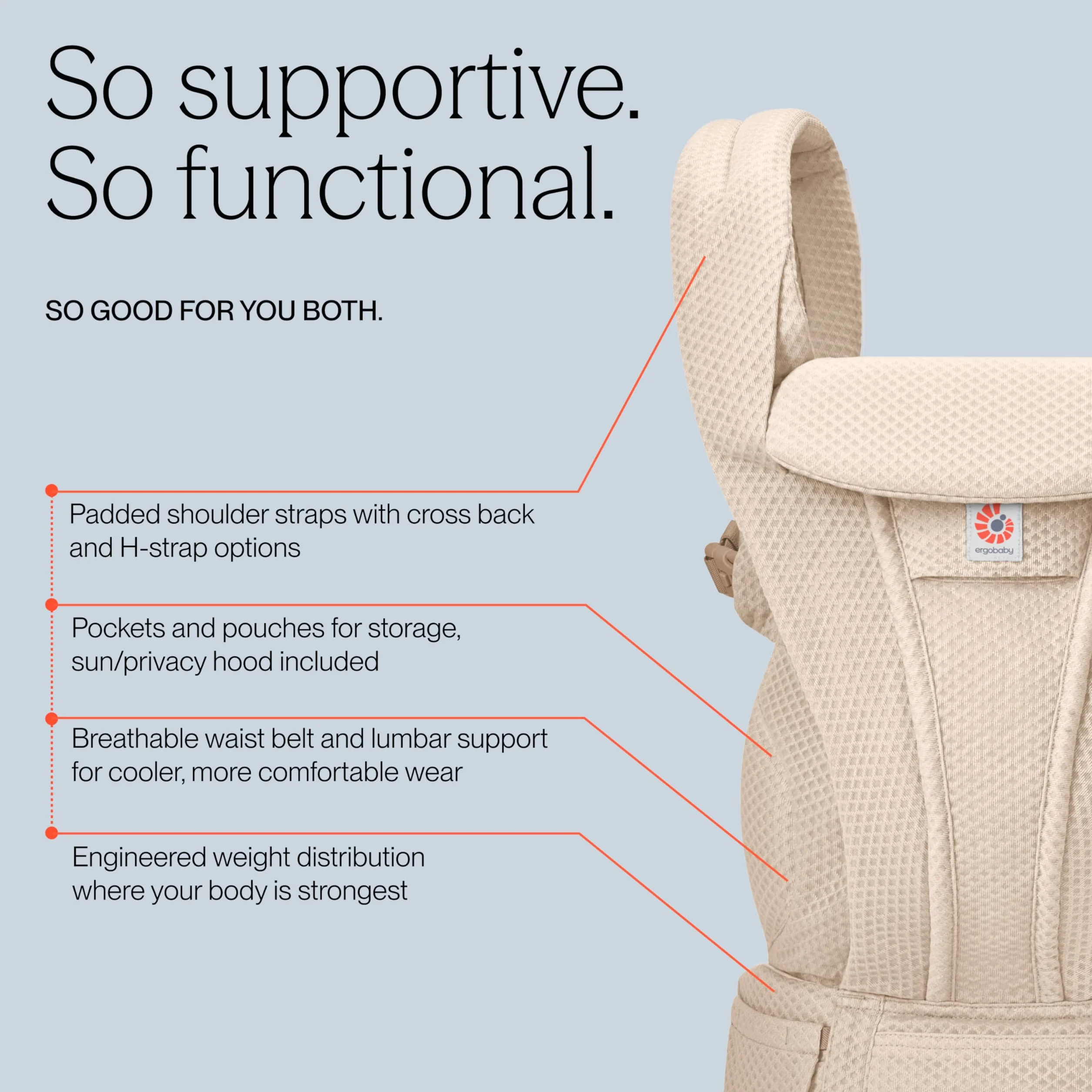 Ergobaby Omni Deluxe uniwersalny nosidełko dla noworodków od urodzenia do 20 kg, ergonomiczny 4-pozycyjny siatkowy nosidełko, plecak, system podróżny, naturalny beż