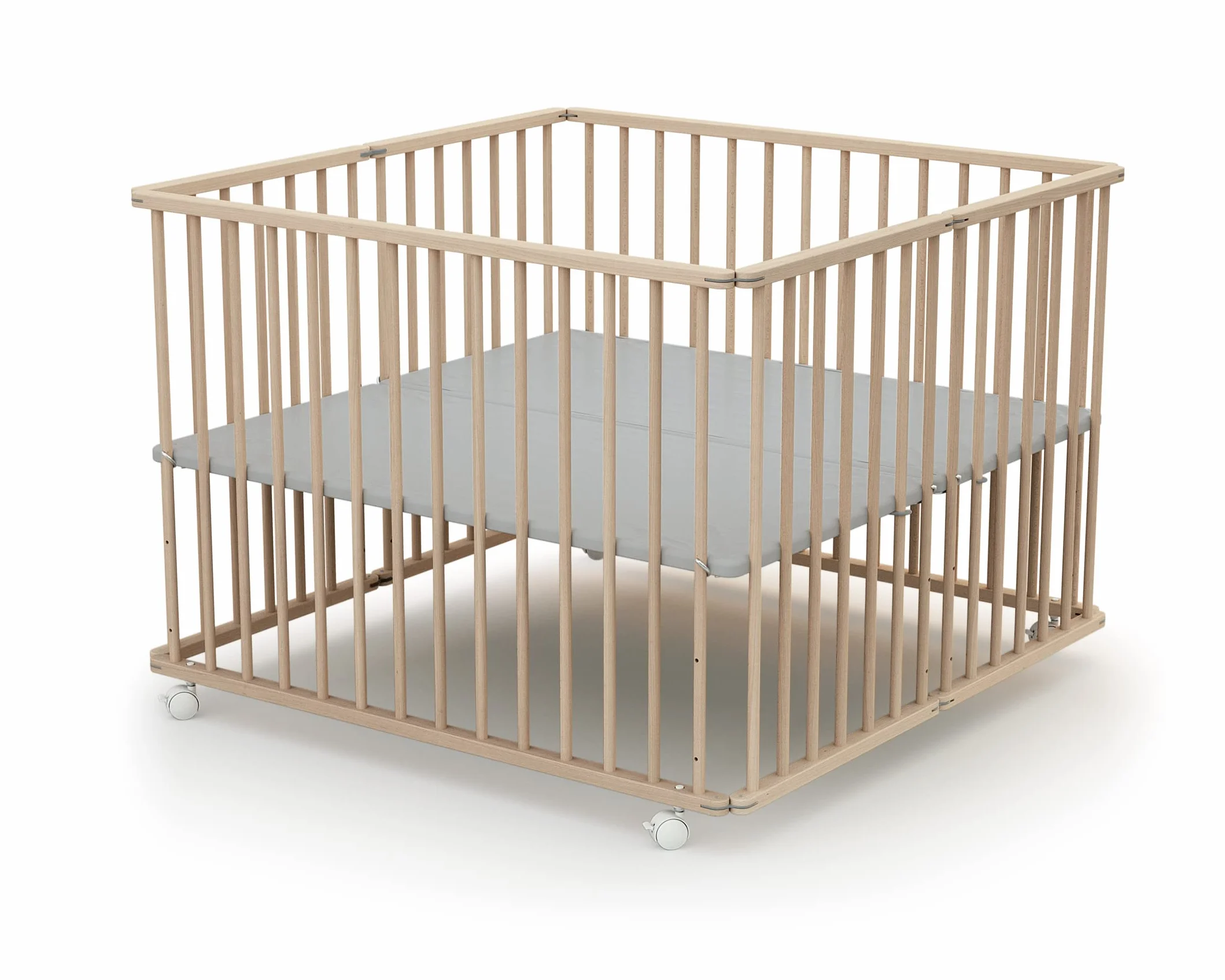 WEBABY - Kojec Składany 100X100 Buk Surowy| Kojec XXL z 4 kółkami | Regulowane dolne 3 wysokości | Dla dzieci do 24 miesiąca życia