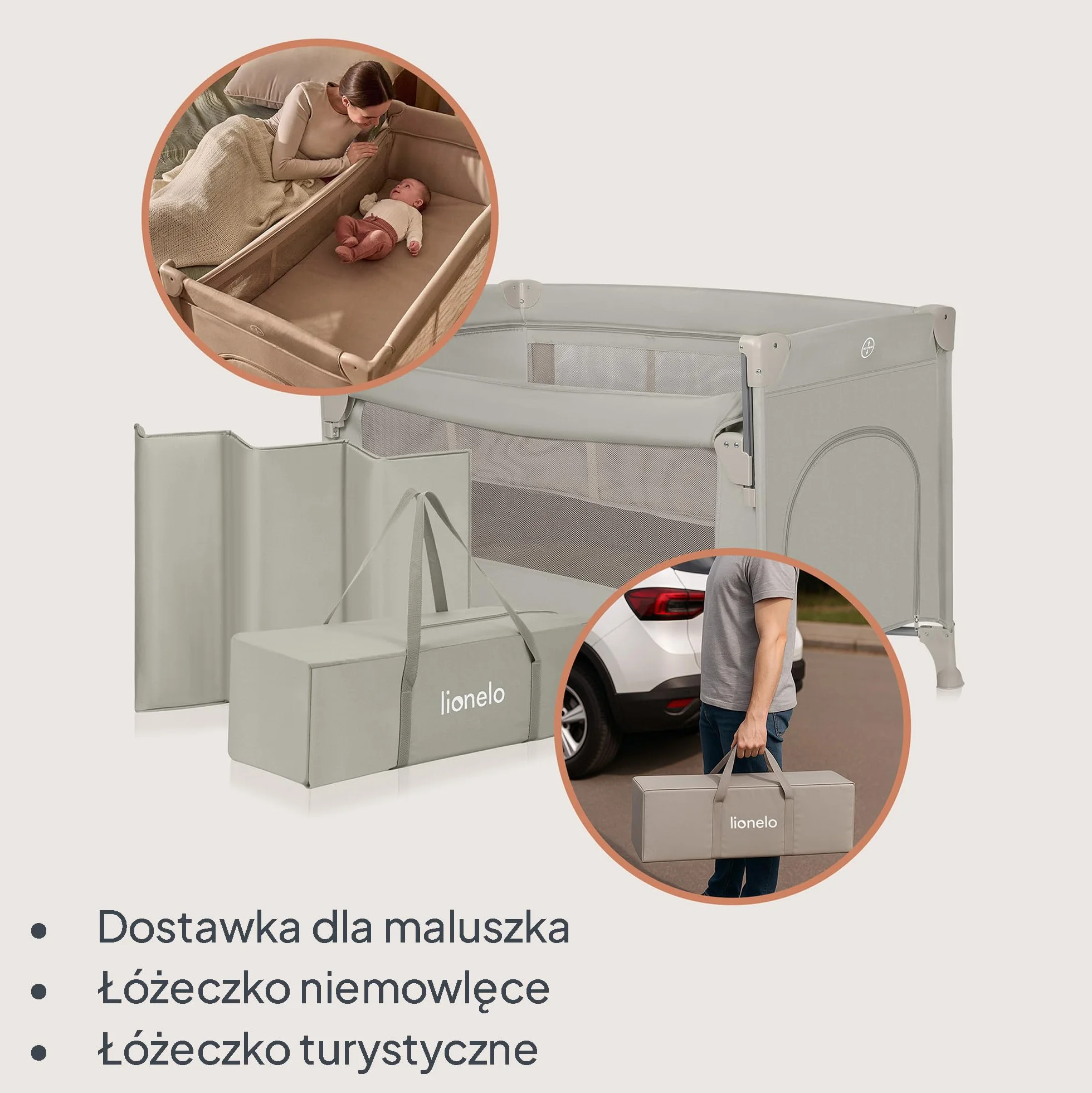 Lionelo Ellen 3 w 1 łóżko podróżne 0-3 lata 15 kg 2 wysokości materaca beżowa