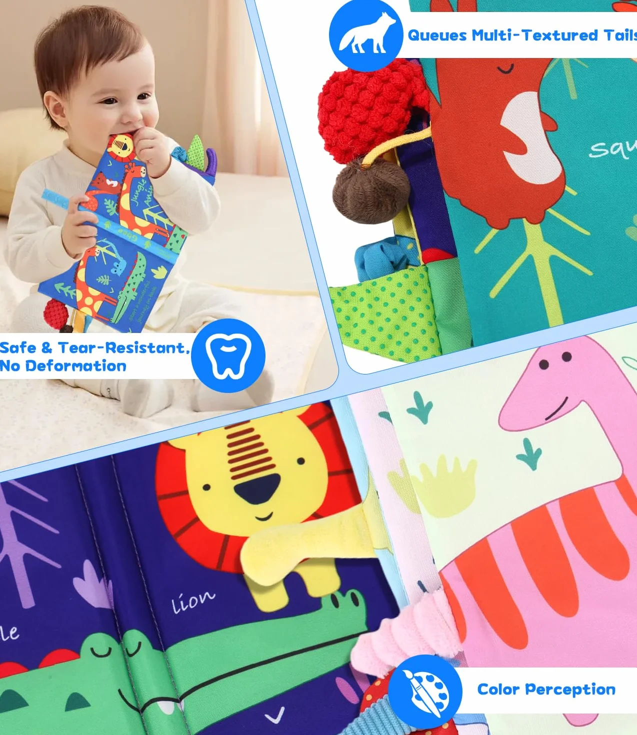 Montessori Quiet Book dla niemowląt 2-częściowy zestaw książka materiałowa z książeczką uczuciami i trzaskającą zabawka sensoryczna 0-6 miesięcy