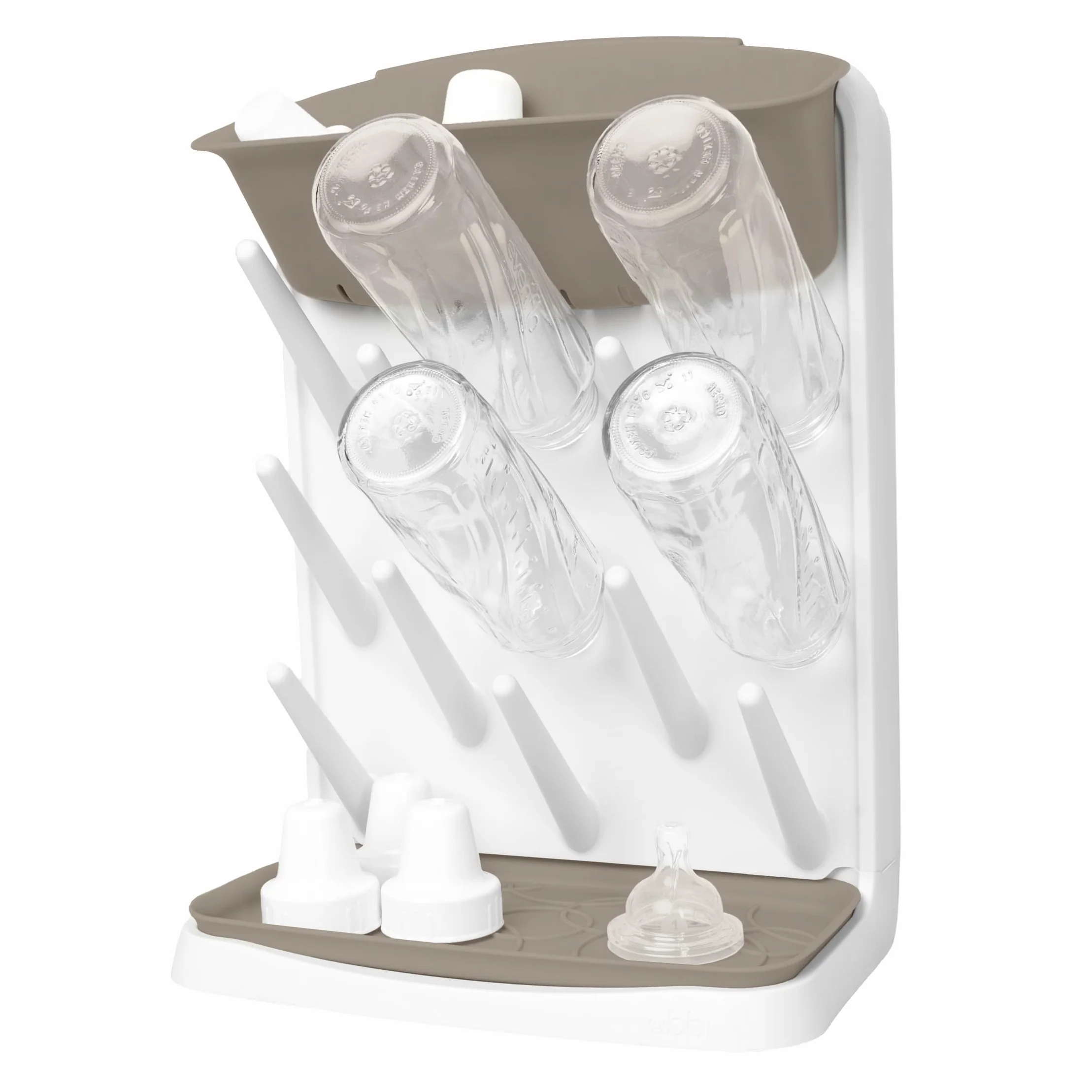 Ubbi Vertical Baby Bottle Drying Rack, Space Saving Countertop Drying Rack Baby Accessory, taupe