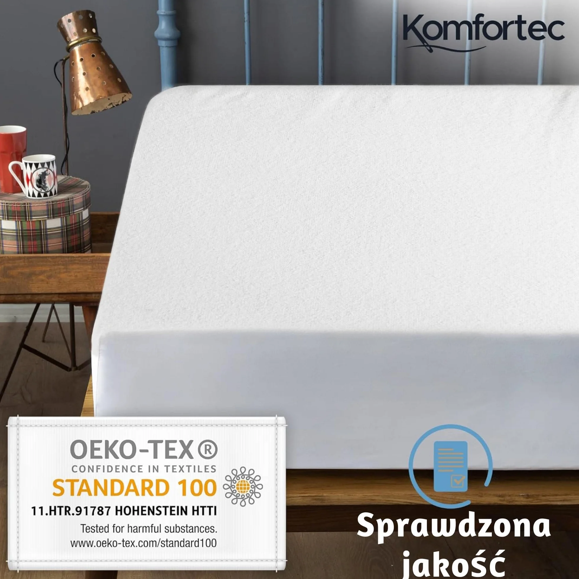 Komfortec Wodoszczelny ochraniacz na materac 180 x 200 cm Oeko-Tex oddychający miękki pokrowiec ochronny