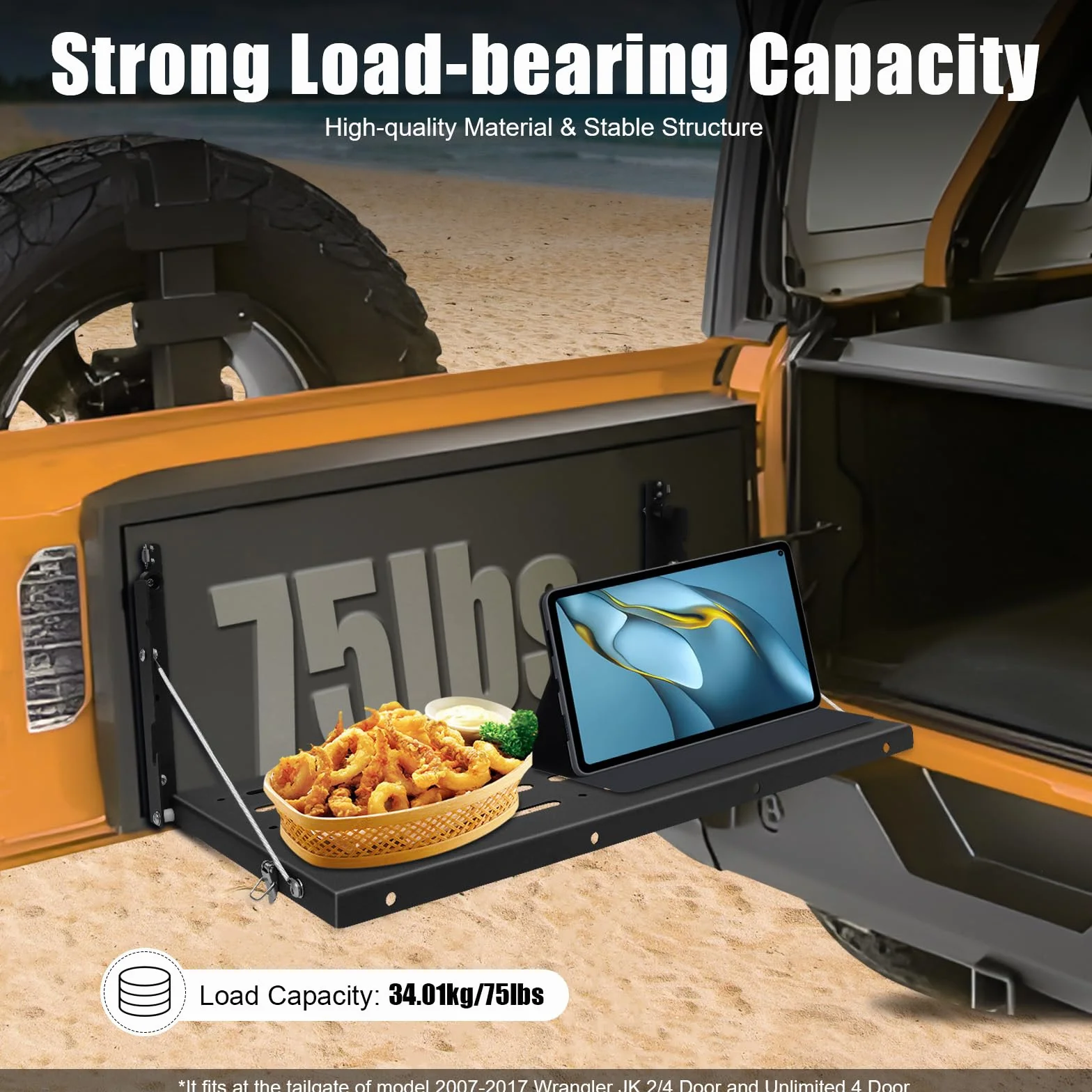 Jeep Wrangler JK składany stół z klapą tylną, 63 x 31 cm, metalowy, składany stół