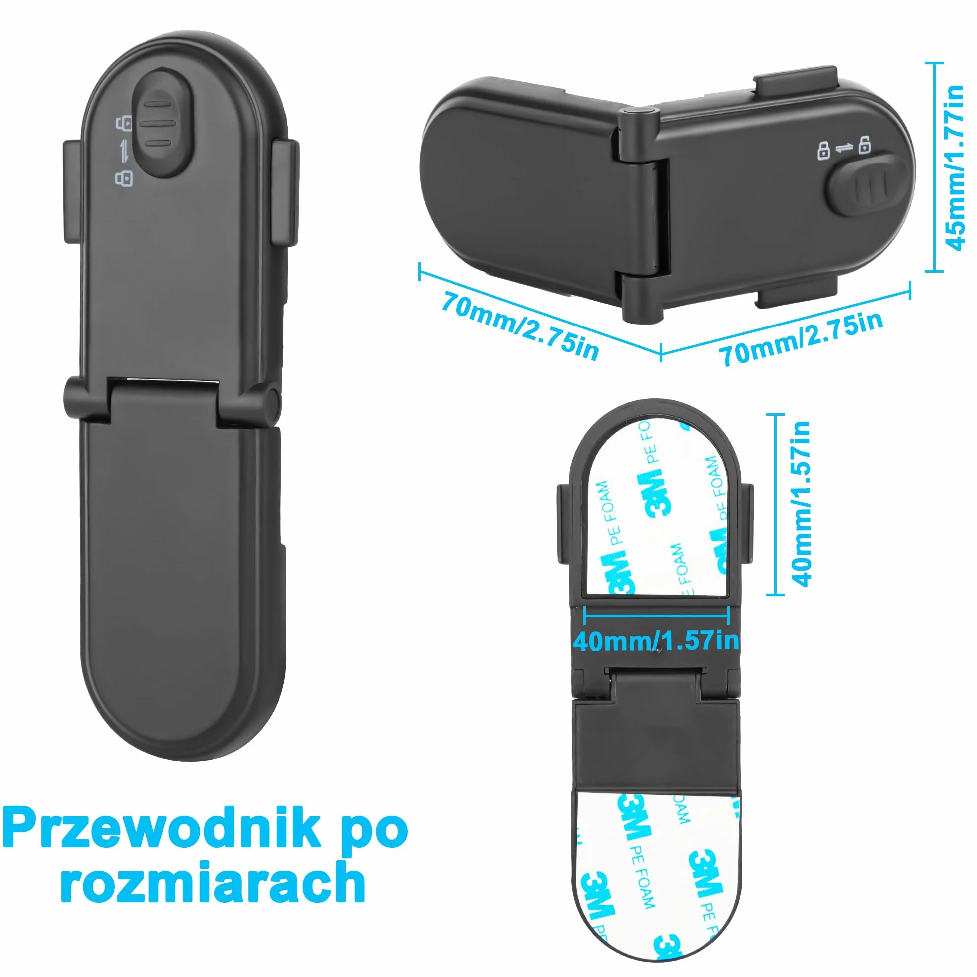REDTRON Zamki do szafek dla dzieci z podwójnym wyłącznikiem bezpieczeństwa (4 sztuki, czarne), nietoksyczne zamki do szafek dla dzieci, zamki do szuflad, drzwi, łatwe w montażu z klejem 3M