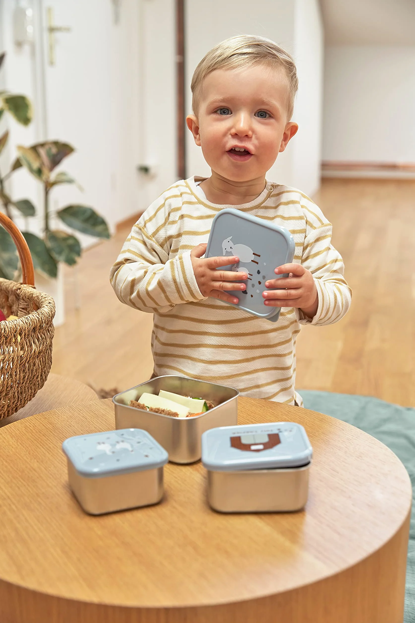 LÄSSIG Pudełko na przekąski zestaw 3 szt. stal szlachetna Tiny Farmer Blue