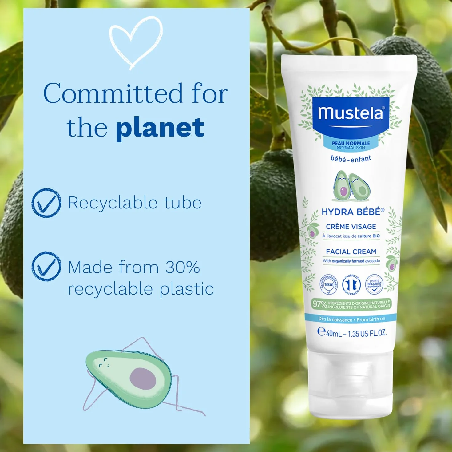 Mustela Hydra Bebe krem do twarzy od urodzenia, 40 ml