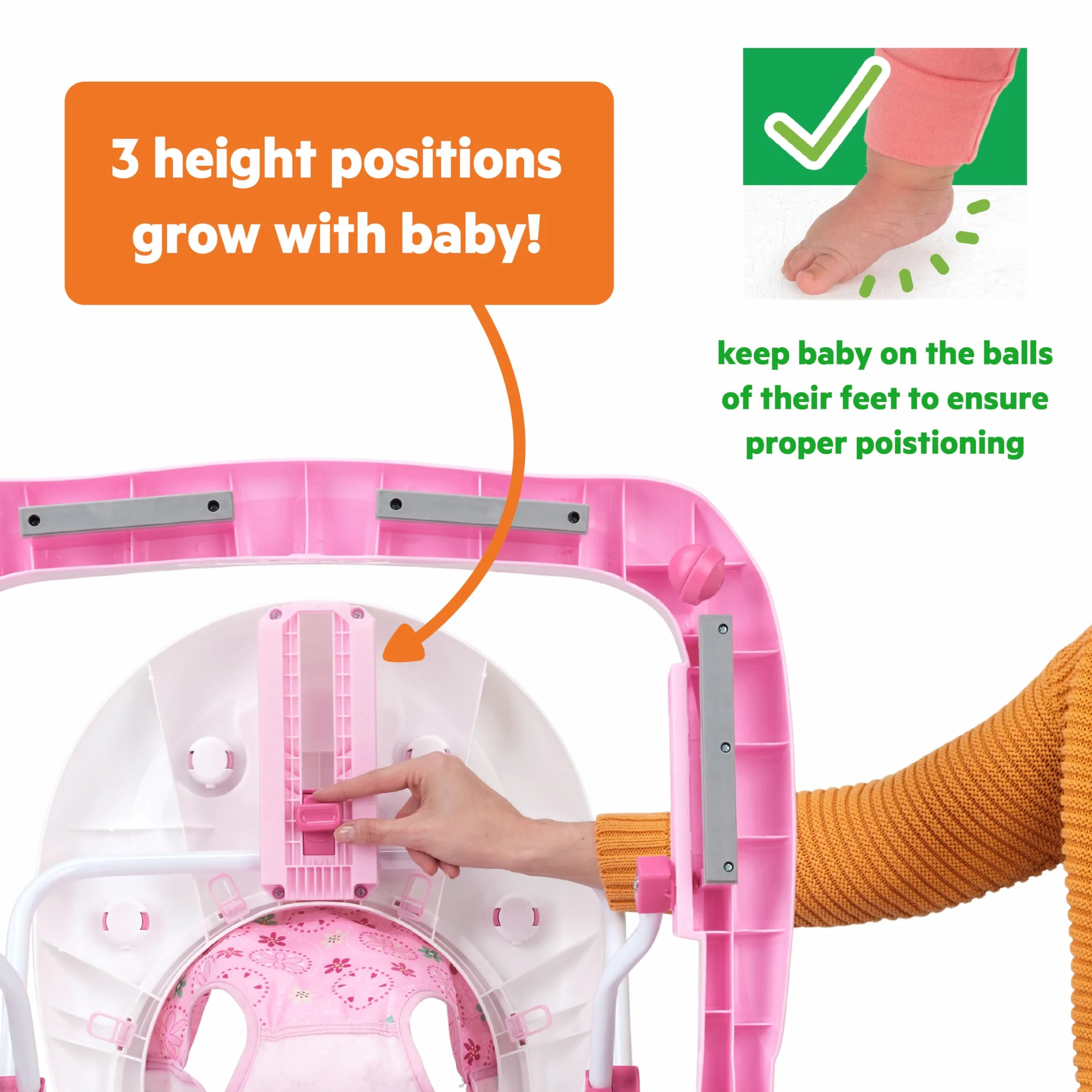 Bright Starts 60287-1-W11 Przyrząd do Nauki Chodzenia z Regulacją Wysokości, Wielokolorowe
