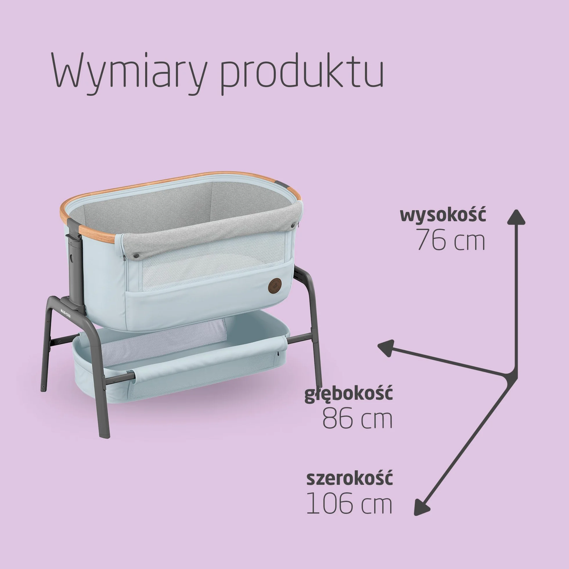 Maxi-Cosi Iora Łóżeczko Przystawka, Co-sleeper , 0–6 mies., maks. 9 kg, 4 Poz. Odchylenia i 5 Wysokości, Łatwe Przesuwanie, Wygodny Materac, Duży Kosz, Łatwe Przenoszenie, Essential Grey