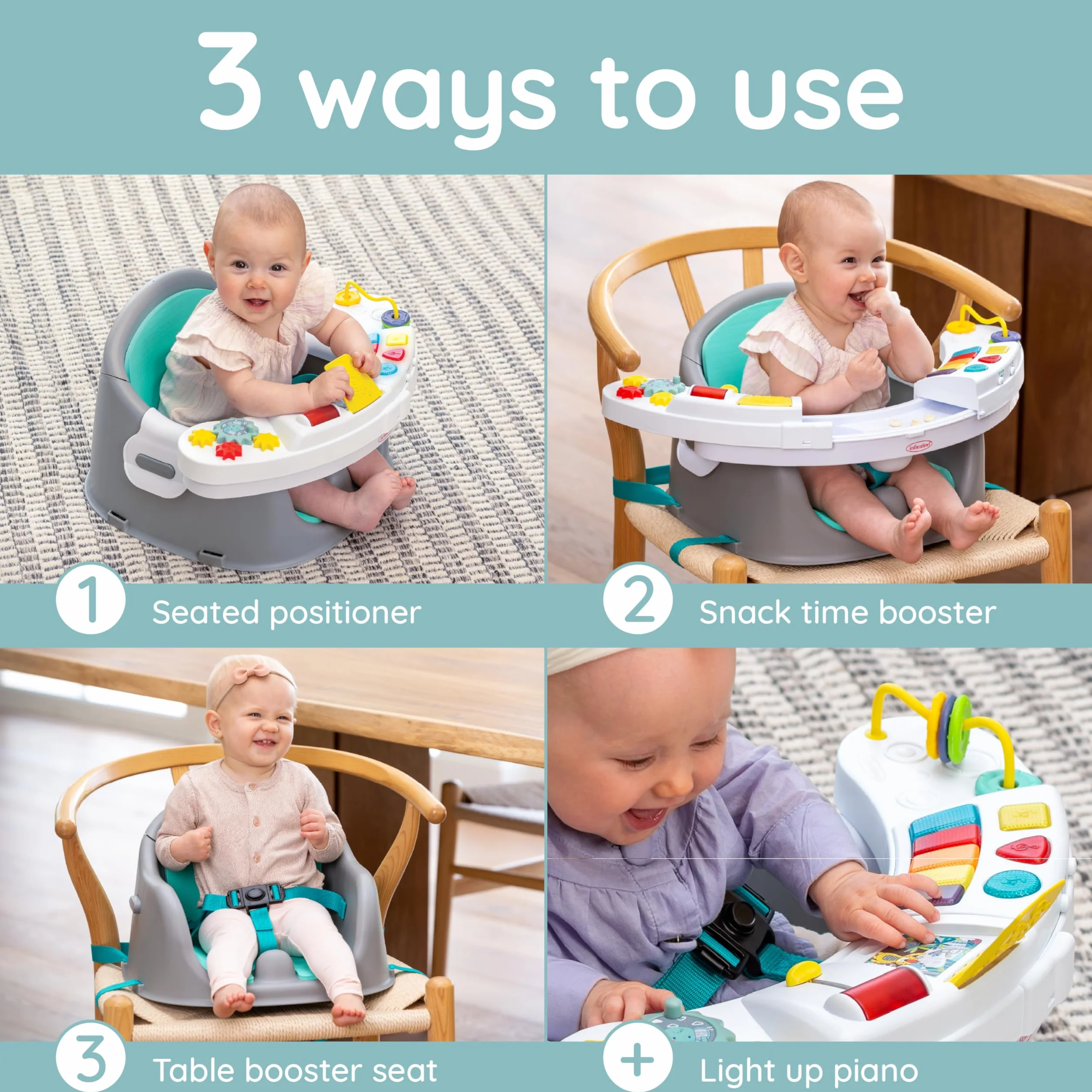 Infantino Krzesełko do Karmienia i Eksploracji Discovery Growing Baby Booster 3 w 1 Niebieskie