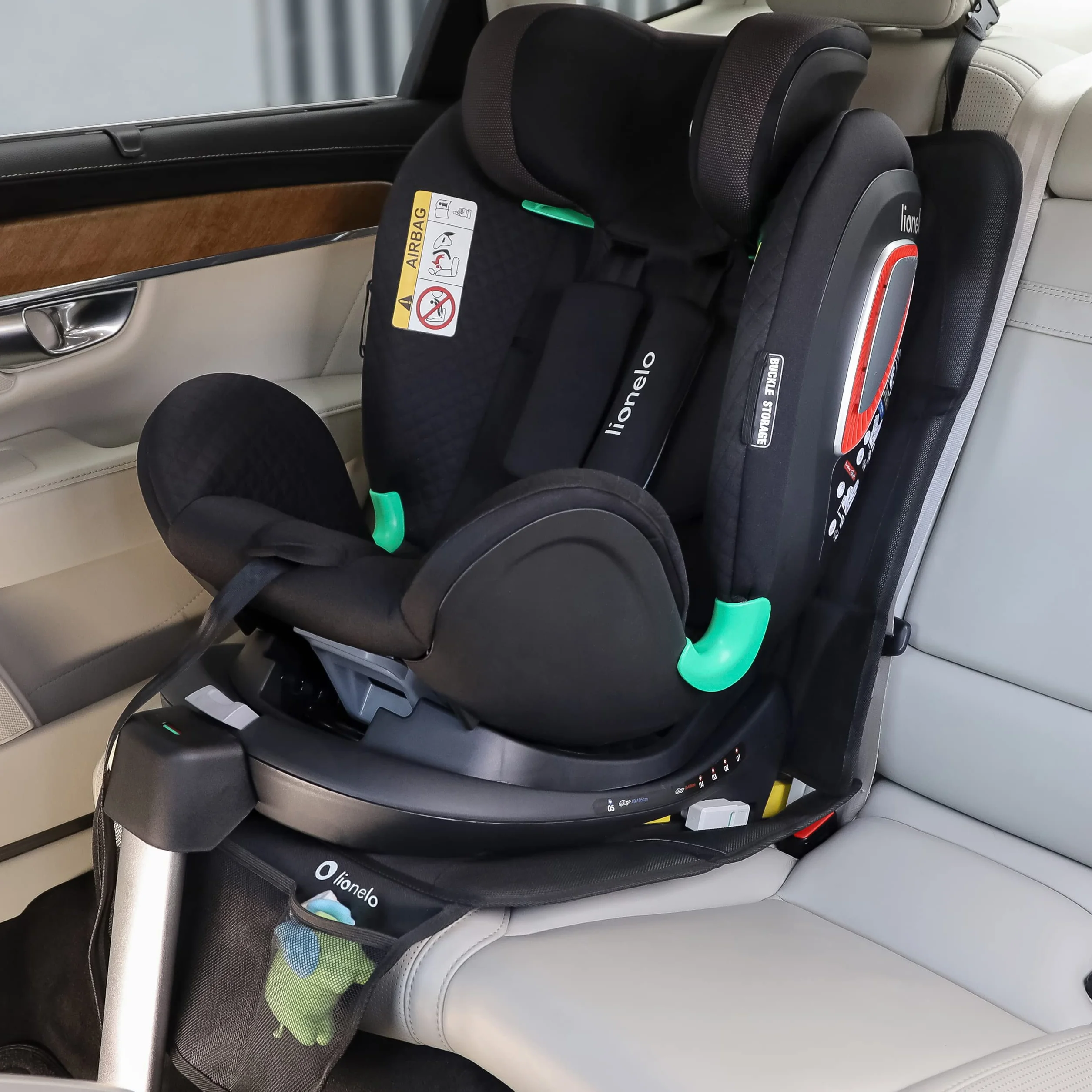 lionelo Sikker Mata ochronna pod fotelikiem samochodowym, wodoodporna mata antypoślizgowa, odporna na uderzenia, regulowane paski mocujące, kompatybilna z ISOFIX, 2 kieszeniami