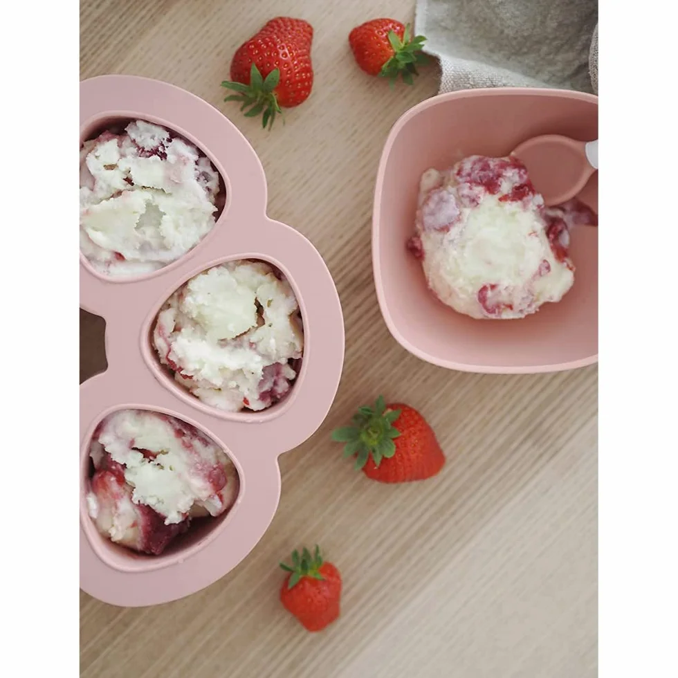 BÉABA - Pojemnik do przechowywania z silikonu w jakości premium – bardzo odporny na temperaturę – piekarnik i kuchenka mikrofalowa – 6 przegródek – hermetyczna pokrywka – 6 x 90 ml – różowy