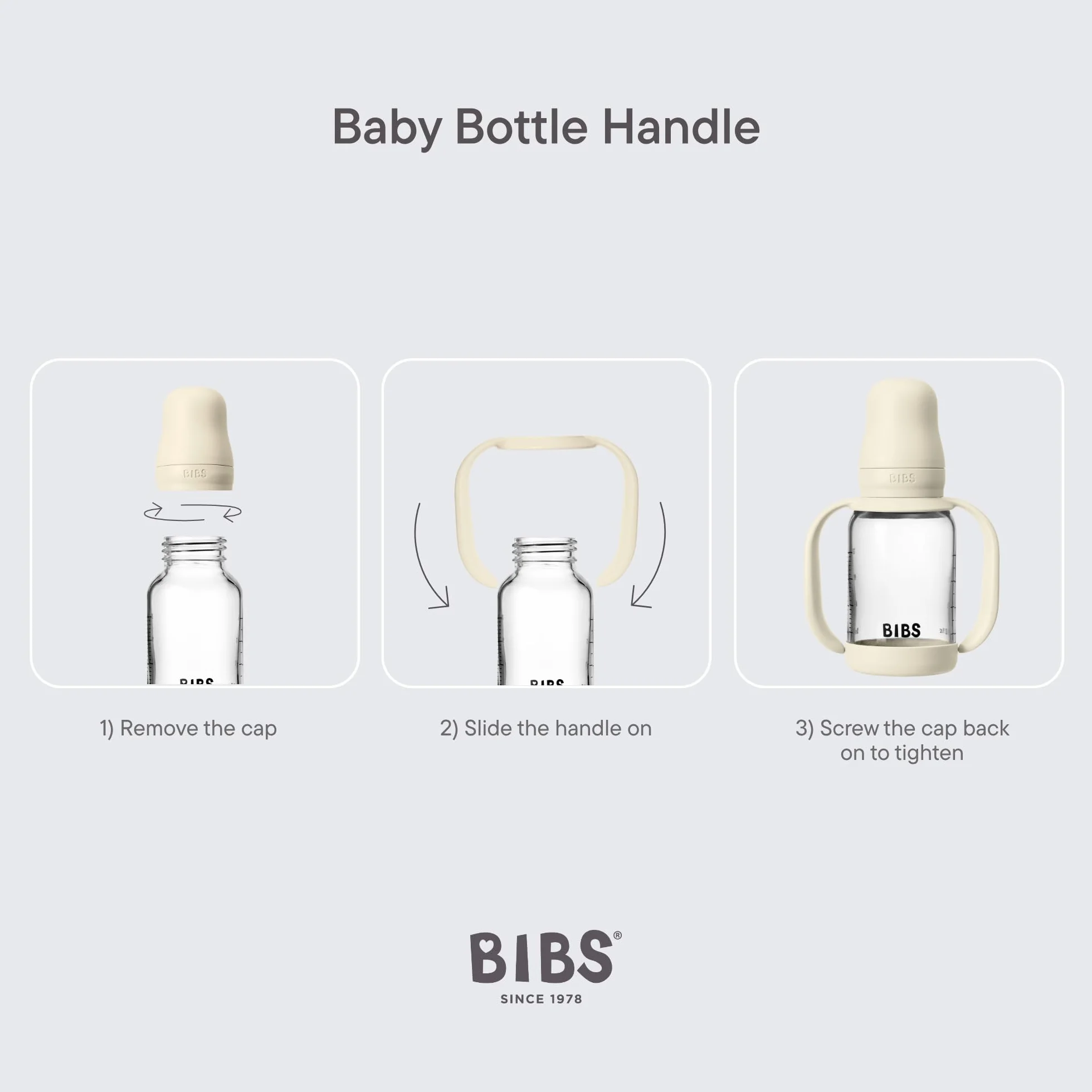 Uchwyt BIBS do butelek dla niemowląt - ergonomiczny, antypoślizgowy, ułatwia samodzielne karmienie, pasuje do wszystkich butelek BIBS, bez BPA - Baby Blue