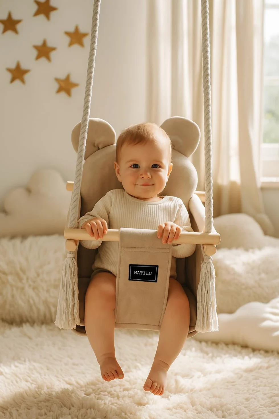 Huśtawka dla dzieci Bear Light Beige do domu i ogrodu