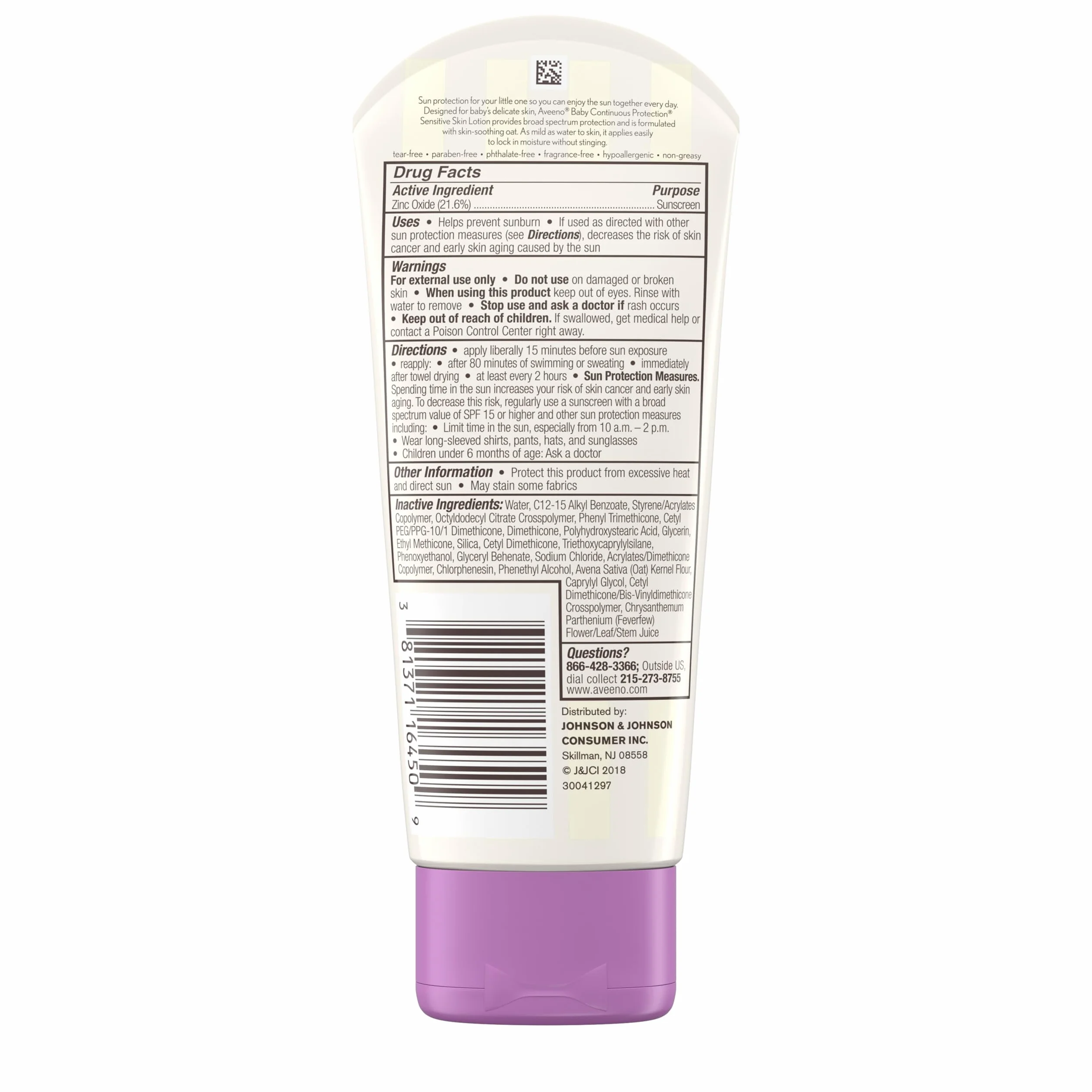 Aveeno Baby Ciągła ochrona przed słońcem balsamem z rdzą cynkową z płynem SPF 50, odporny na pot i wodę, 3,0 Fl. Oz