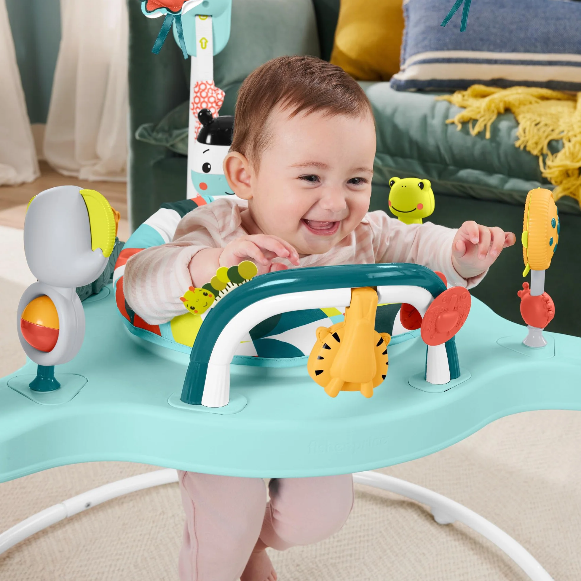 Fisher-Price Skoczek Wspaniałe kolory Centrum zabaw z muzyką, światełkami, dźwiękami i zabawkami rozwojowymi, HNX59