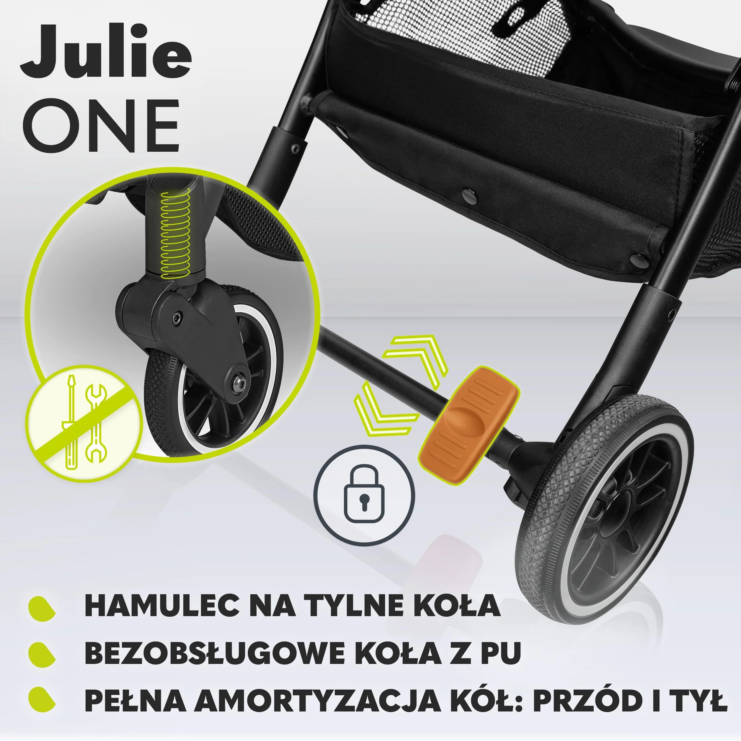 LIONELO Julie One wózek spacerowy do 22kg, regulacja oparcia od pozycji siedzącej do leżącej, regulowany podnóżek, ocieplacz na nóżki, moskitiera, torba do transportu (Golden Moments)