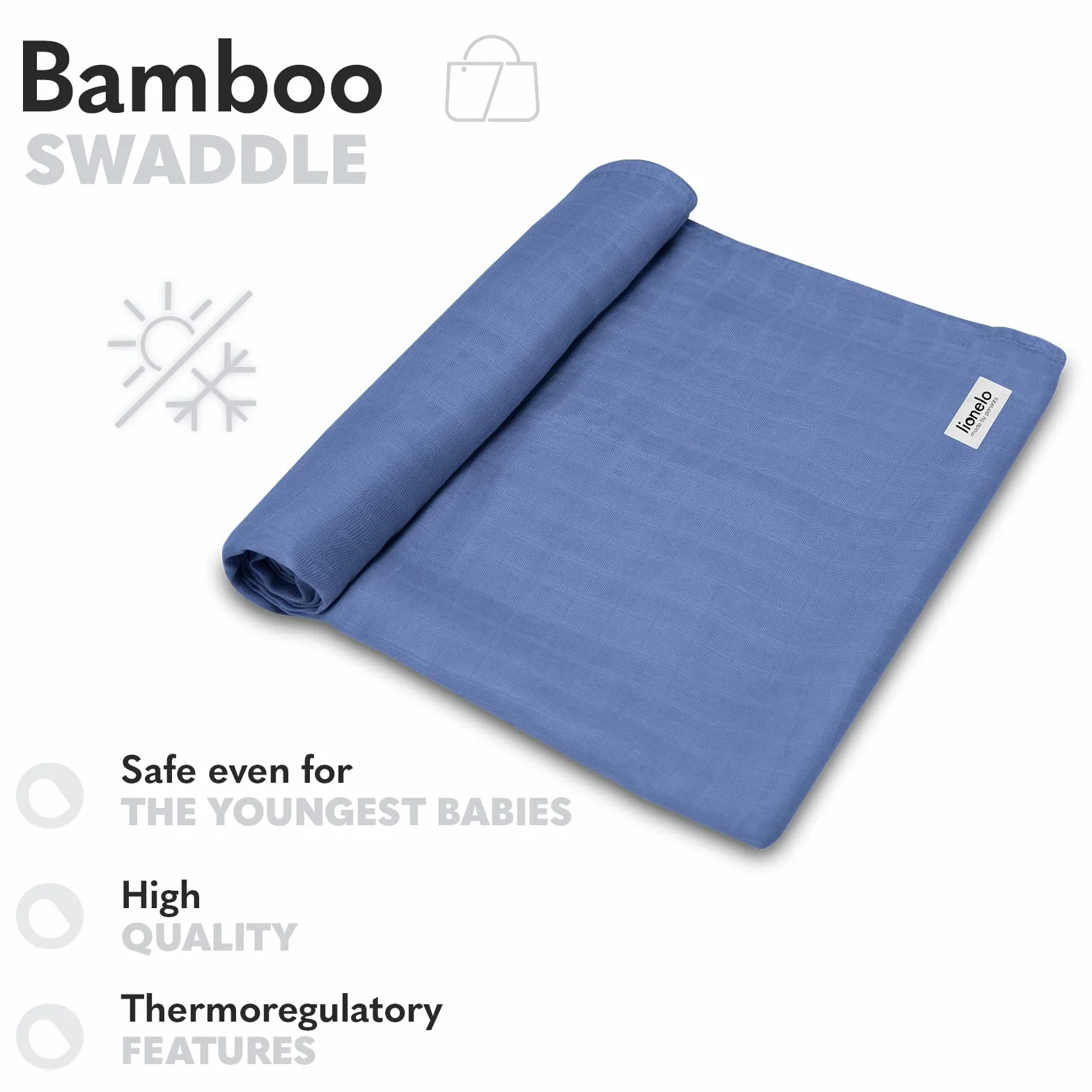 LIONELO Bamboo Swaddle otulacz do przewijania, duży kocyk dla dziecka z naturalnej 100% bawełny bambusowej, wymiary 120 x 120 cm, miła w dotyku, miękka tkanina (Niebieski)