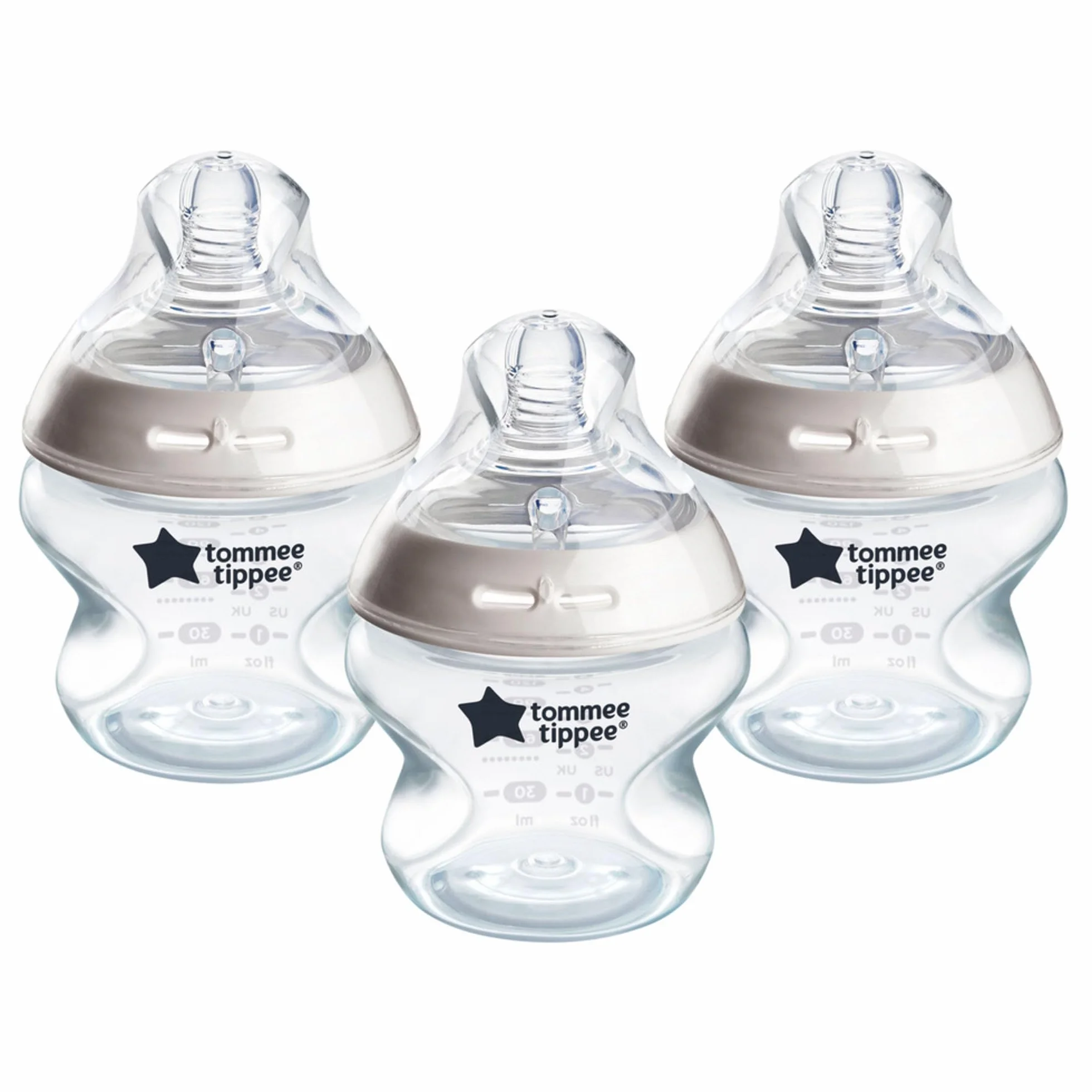 Tommee Tippee Closer to Nature butelki dla niemowląt, naturalnie ukształtowany smoczek z zaworem zapobiegającym kolce, 150 ml, zestaw 3 sztuk, wielokolorowy