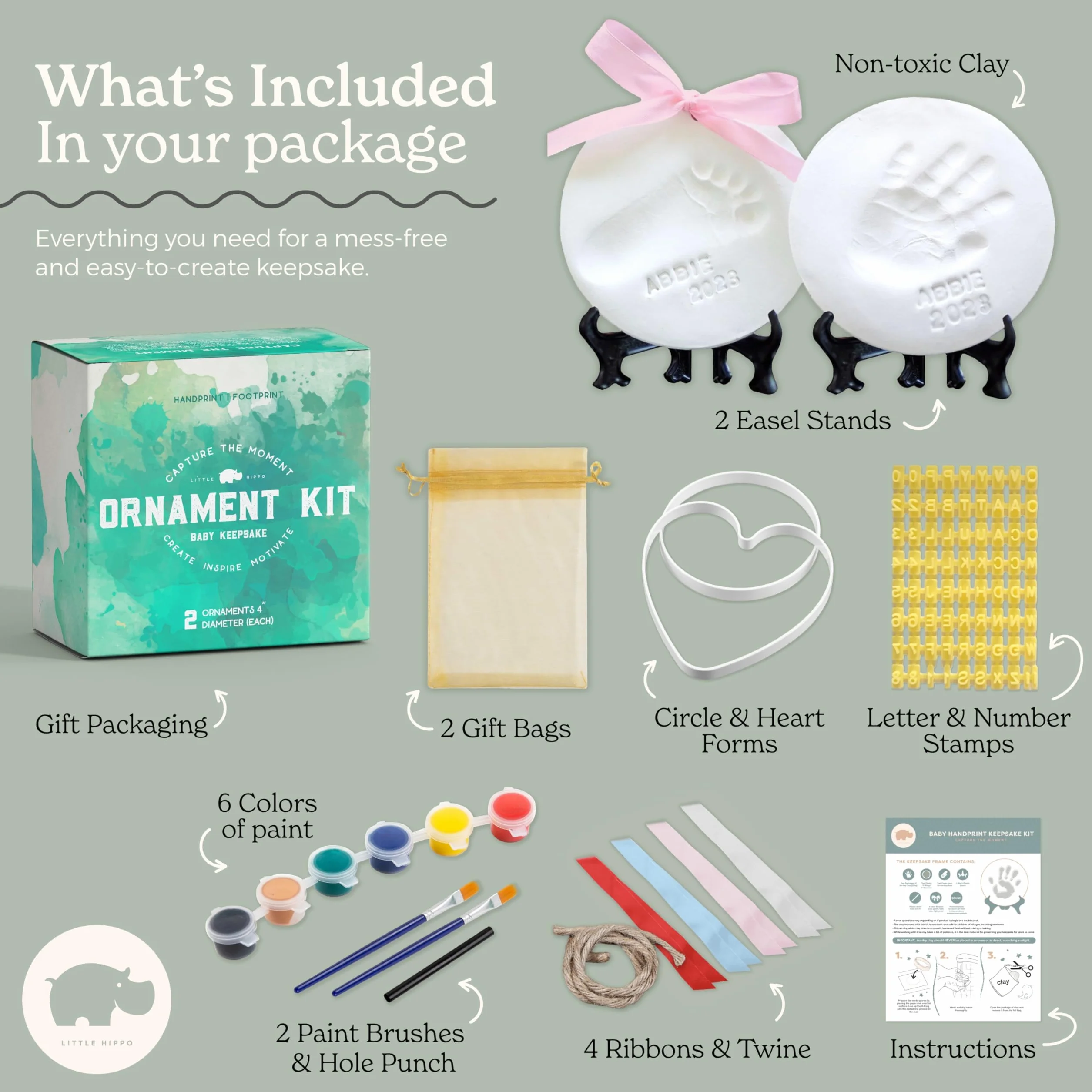Little Hippo Zestaw pamiątkowy dla niemowląt odcisk dłoni i stóp glina prezent baby shower