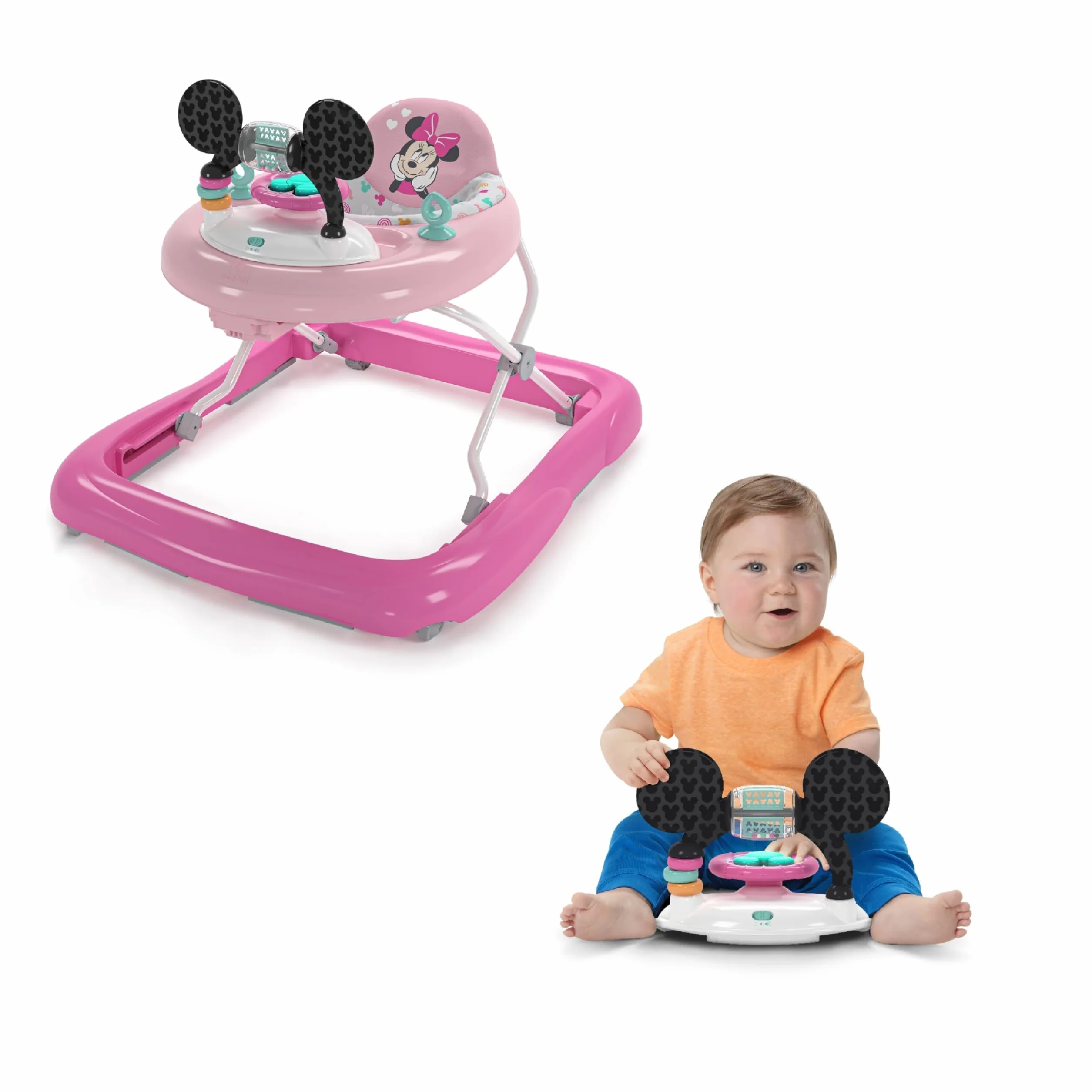 Bright Starts Disney Baby Minnie Forever Besties chodzik i centrum aktywności 2 w 1 oświetlenie muzyka regulowana wysokość od 6 miesięcy