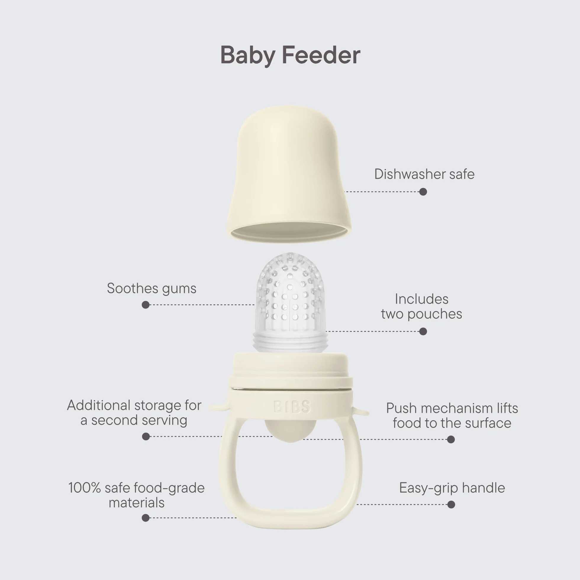 BIBS Baby Feeder with 2 Silicone Nipples, Compatible with Freezer Tray, Easy-Grip, BPA-Free - Ideal for Teething & Self-Feeding, 4+ Months - Blush