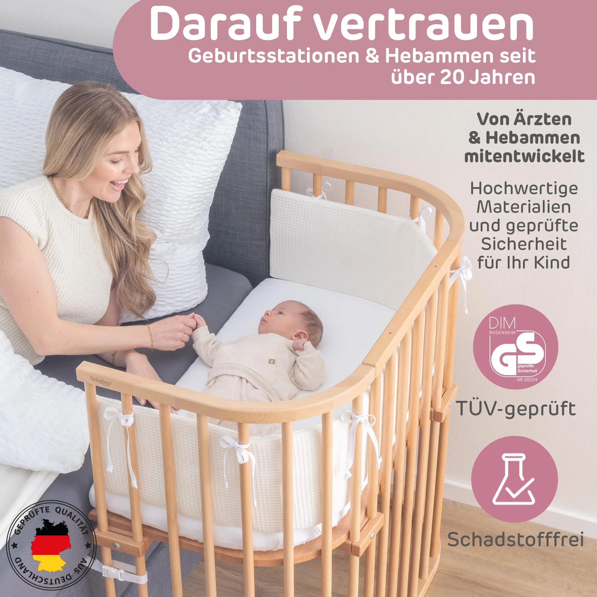 Cododo Babybay Boxspring z litego drewna bukowego I Bezstopniowa regulacja wysokości do łóżeczka dziecięcego z regulacją i ekologicznie rozwijającego się wraz z dzieckiem, lakierowane naturalnie