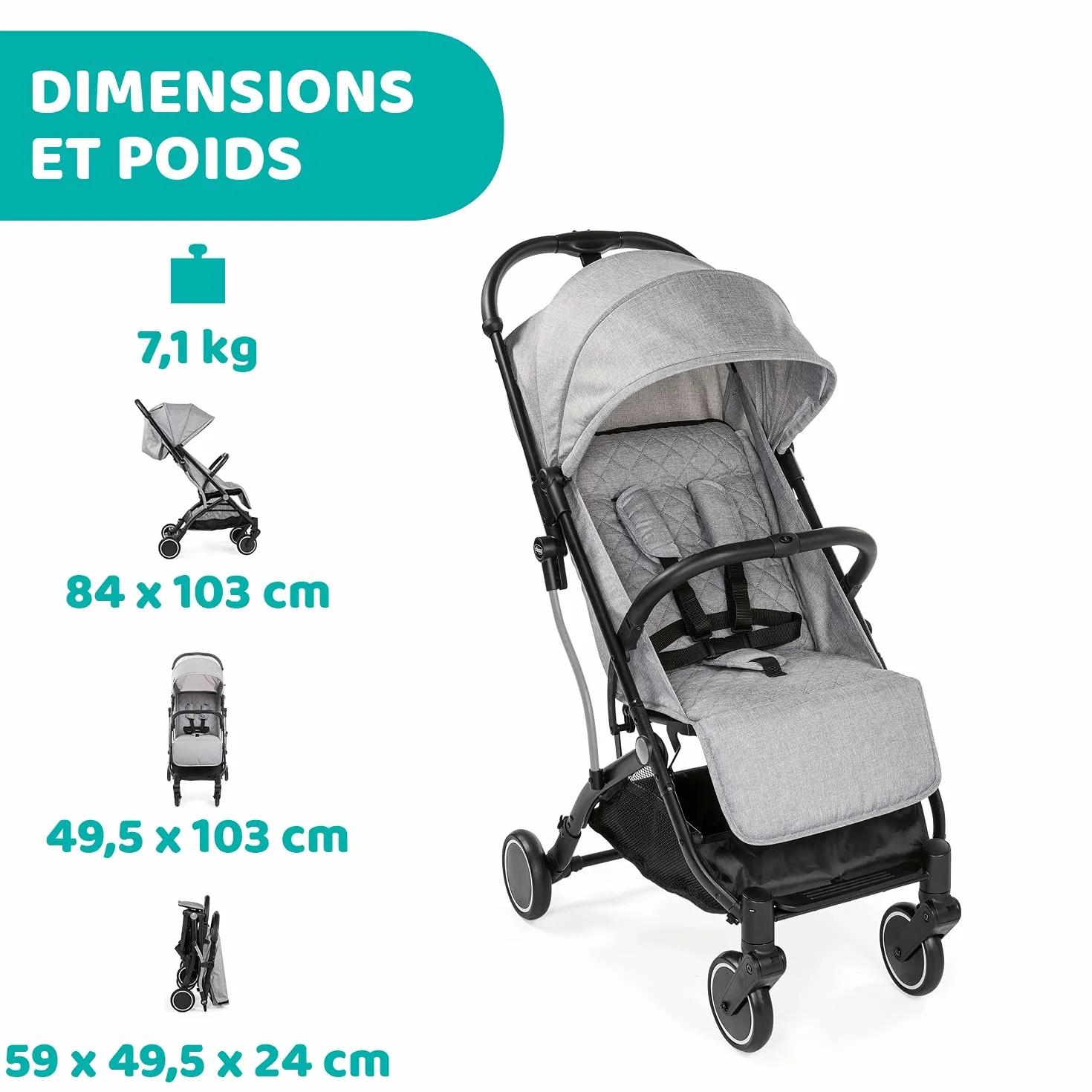 Chicco Trolley Me Lekki Wózek Spacerowy Dla Dzieci od Urodzenia do 15 kg, Rozkładane Oparcie, Składany jak Walizka, Kompaktowy Po Złożeniu, Koszyk, Okrycie Przeciwdeszczowe, Powiększana Budka