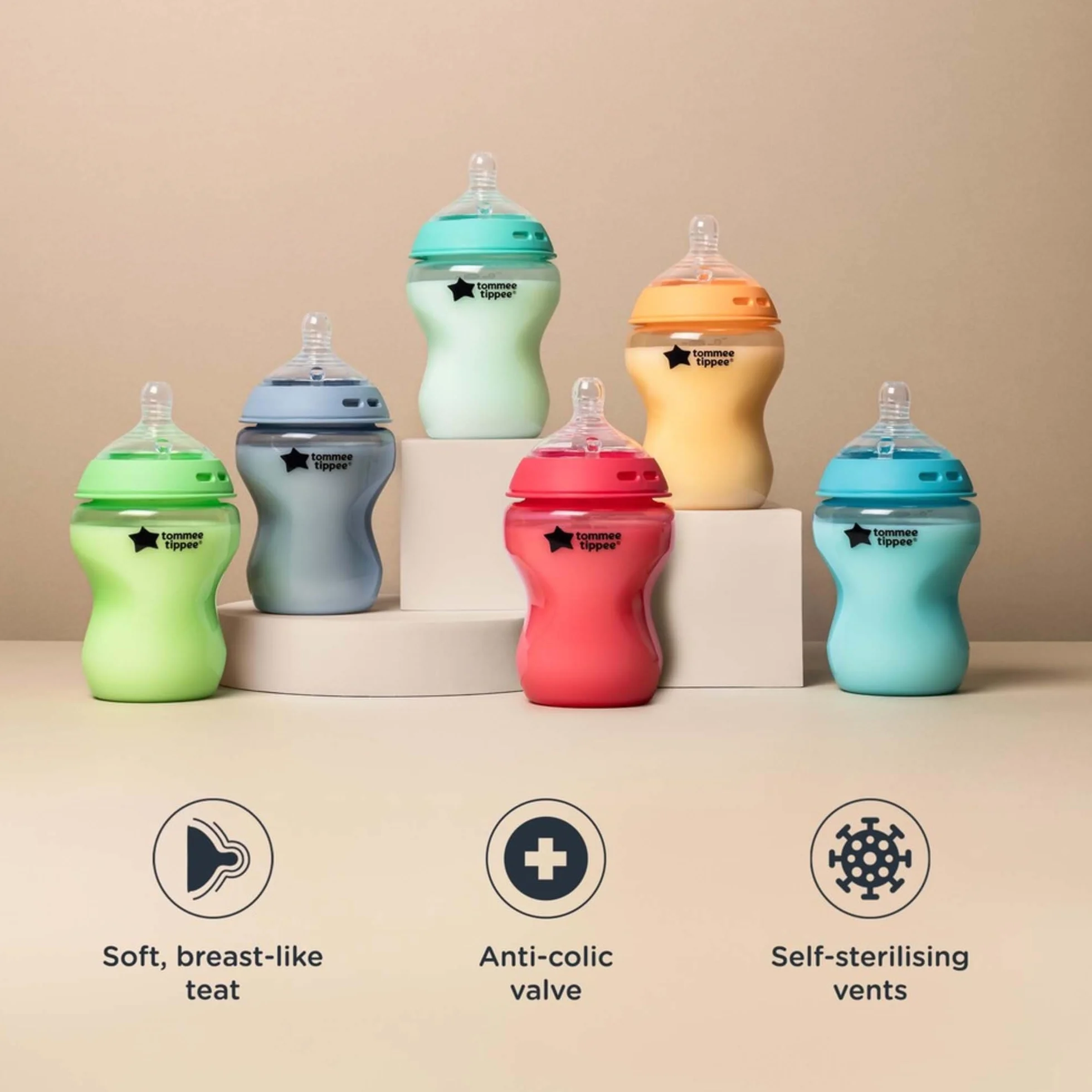Tommee Tippee Closer to Nature butelki dla niemowląt 260 ml zestaw 6 sztuk Fiesta wielokolorowy