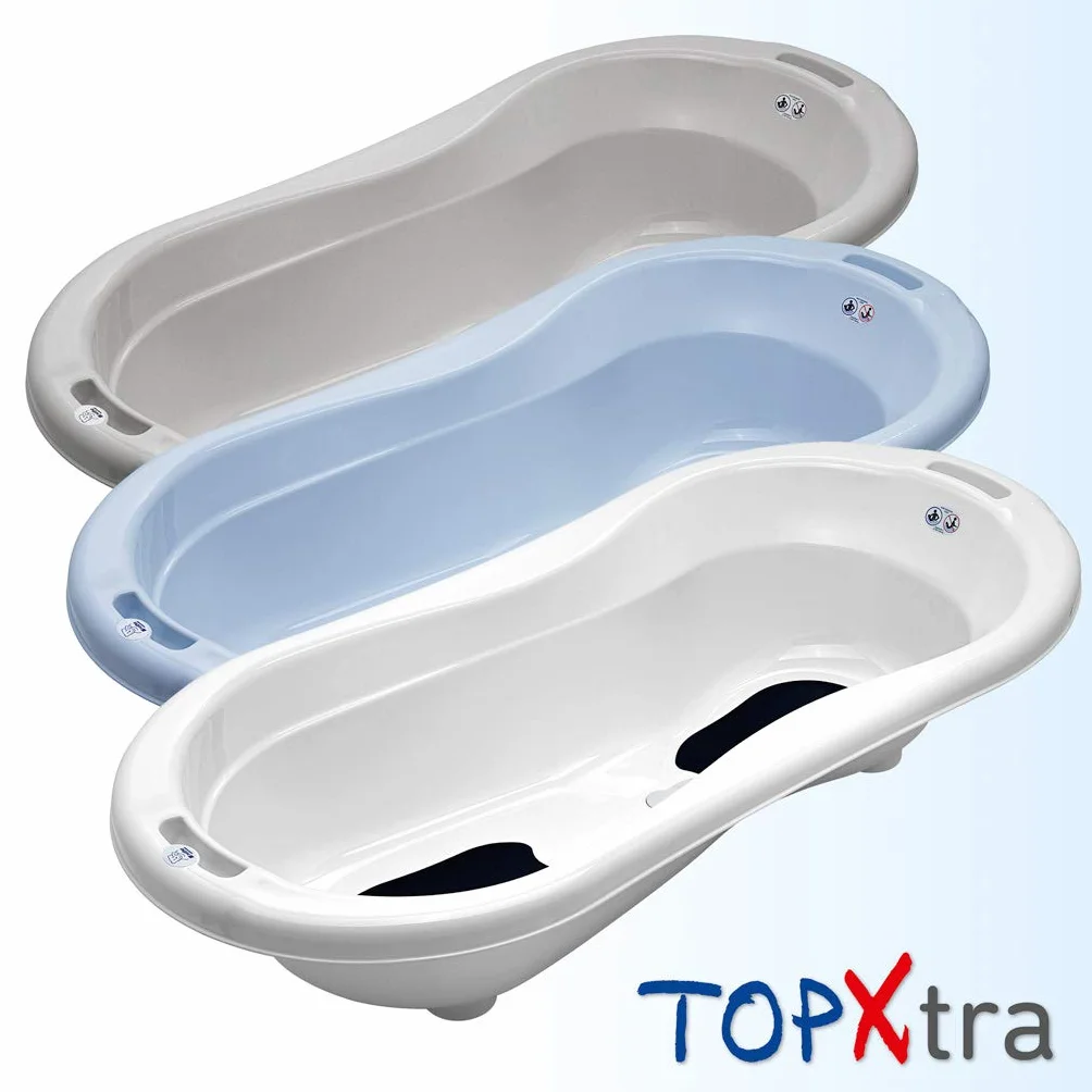 Rotho Babydesign TOP Xtra Duża wanienka z 2 matami antypoślizgowymi i korkiem spustowym, Stone Grey