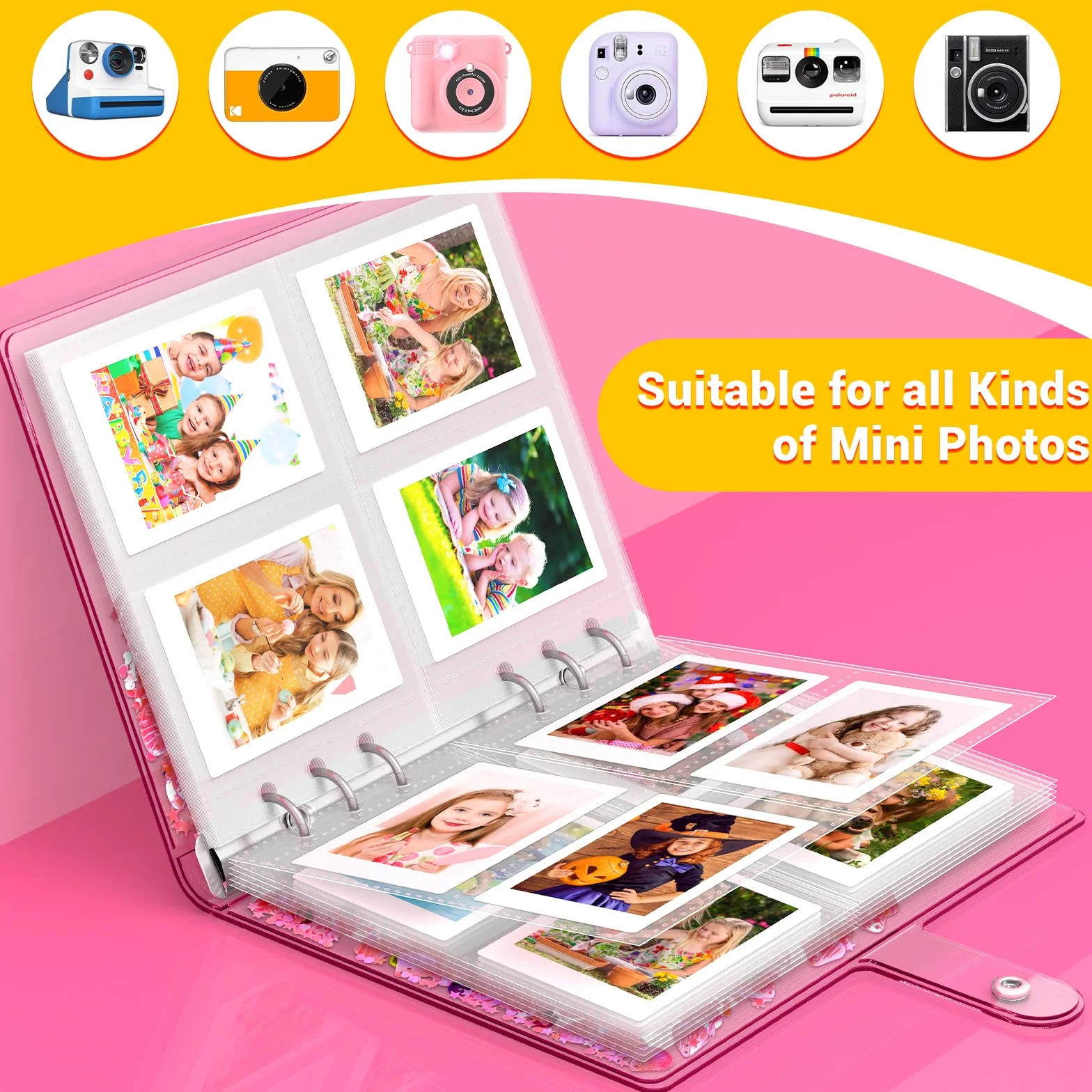 Aocii Album fotograficzny z natychmiastowym nadrukiem dla dzieci, album fotograficzny dla Polaroid, pasuje do Fujifilm Instax Mini 11 12 40 Kodak Mini zdjęcie, prezent dla 4 5 6 7 8 9 10-letnich