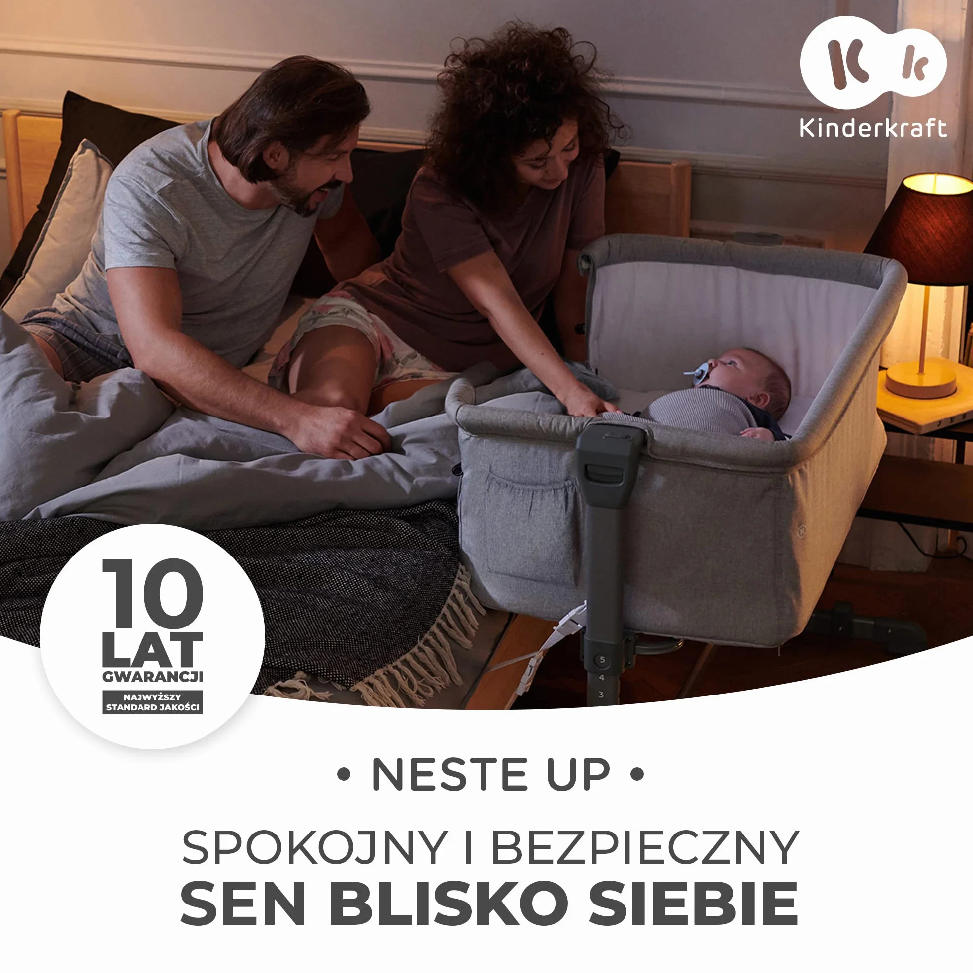 Kinderkraft KKLNESTGRY000N Łóżeczko Dostawne, Szary, Do 9 kg