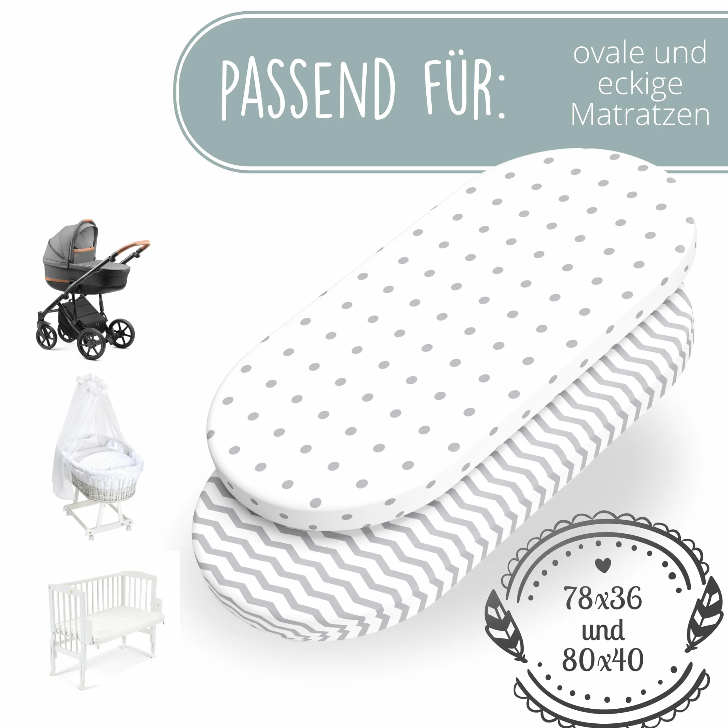 mimaDu® Spannbettlaken Kinderwagen Matratzenbezug 78x36 80x35 80x40 cm 100% OEKOTEX Baumwolle
