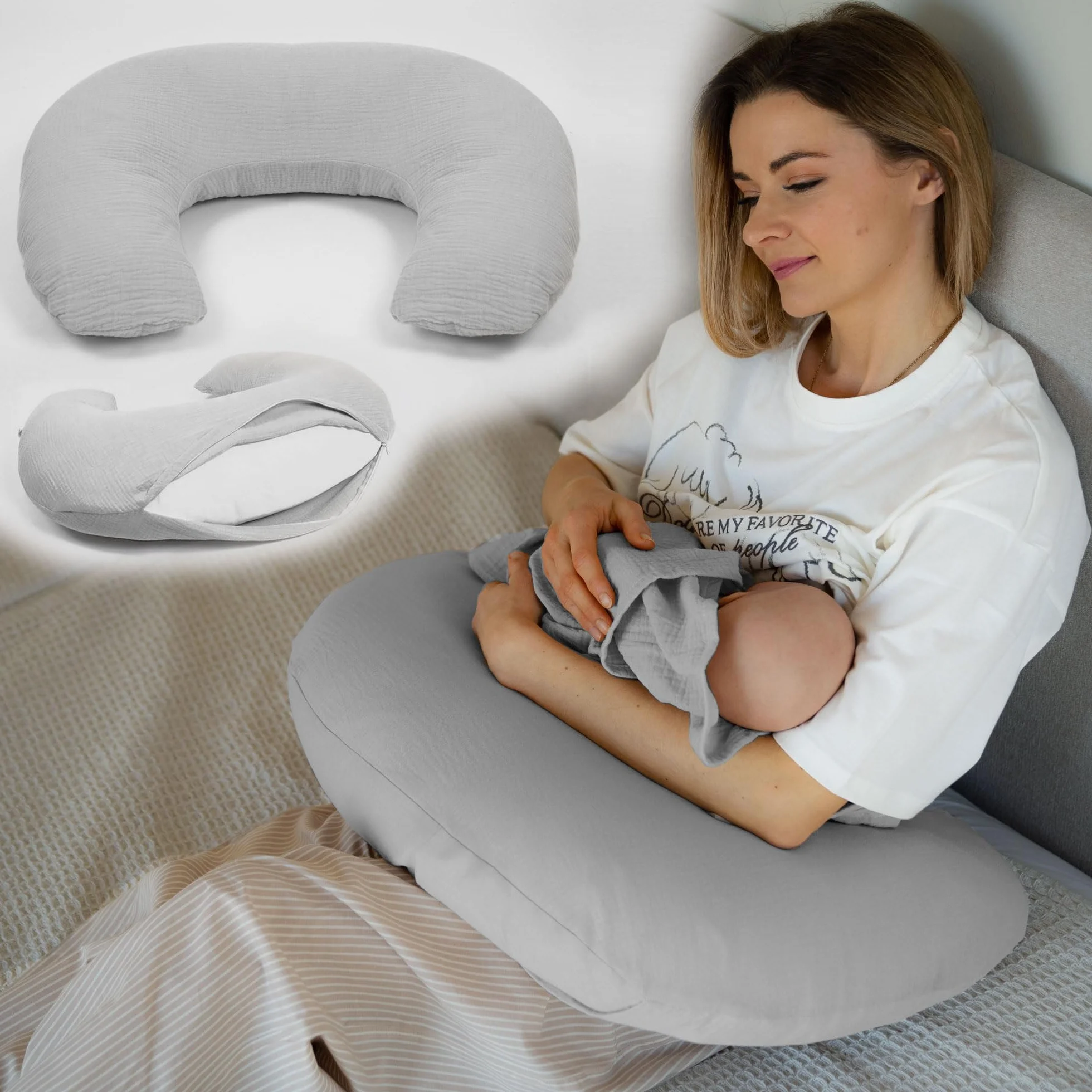 PaLulli® Muslinowa poduszka do karmienia piersią ze 100% bawełny muślinowej – poduszka do karmienia dla niemowląt, poduszka do karmienia dla niemowląt, oddychająca i nadająca się do prania, poduszka