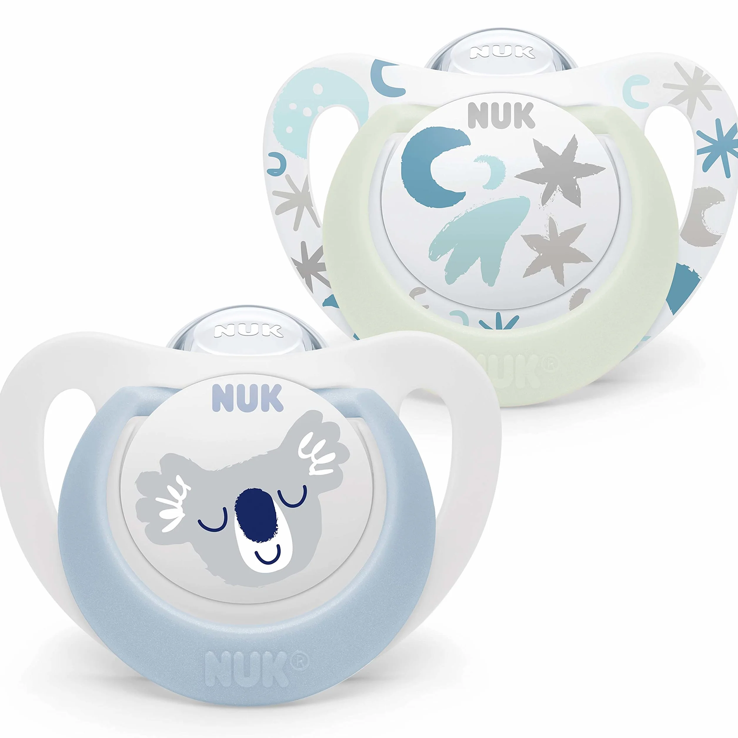 Smoczek dla niemowląt NUK Star | 0–6 miesięcy | Smoczki uspokajające na dzień i na noc | Silikon bez BPA | Kolor Blue Koala | 2 sztuki