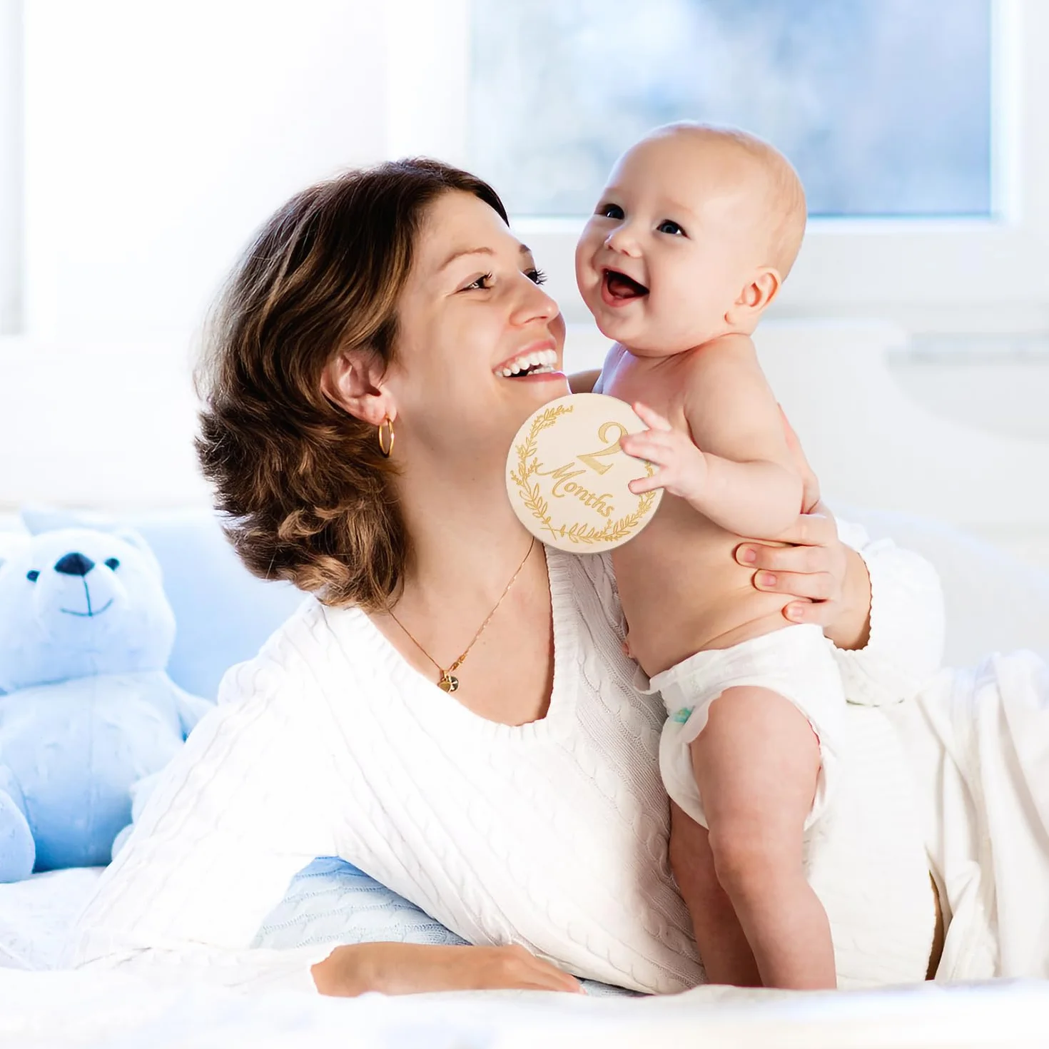 14 Kartek Miesiecznych dla Dzieci, Drewniany Krazek Tabliczki dla Dzieci w Wieku 1-12 Miesiecy Tabliczki dla Noworodków na Baby Shower Dekoracje na Pierwsze Urodziny (Styl 1)
