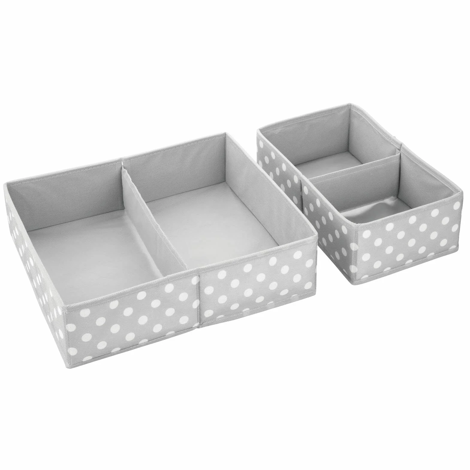 mDesign Pudełko do przechowywania w zestawie 8 sztuk - 2 różnych rozmiarach z 2 przegródkami każda do pokoju dziecięcego - kosze do przechowywania w kropki - szare i białe