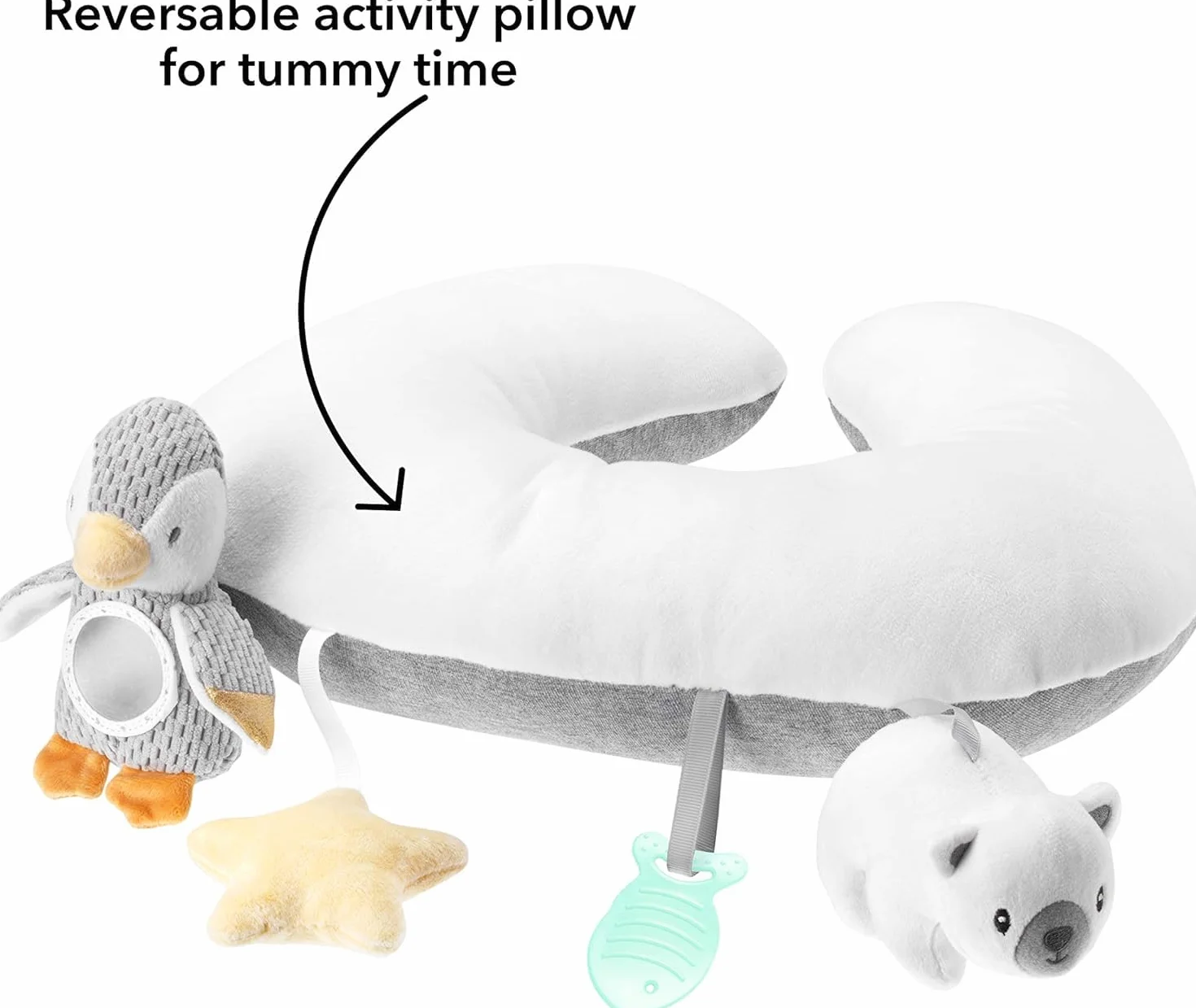 Nuby Petit Pinguin Tummy Time - interaktywna poduszka dla niemowląt, szara, odpowiednia od urodzenia